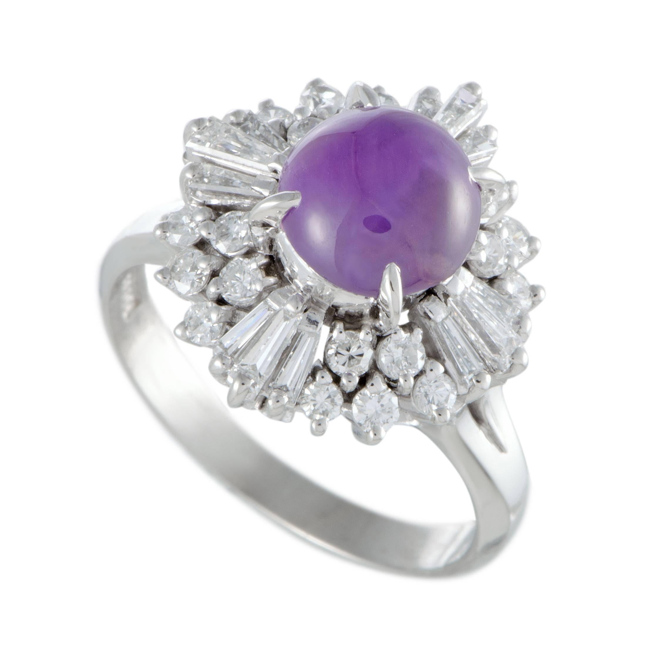 Purple Sapphire and Diamond Platinum Cocktail Ring