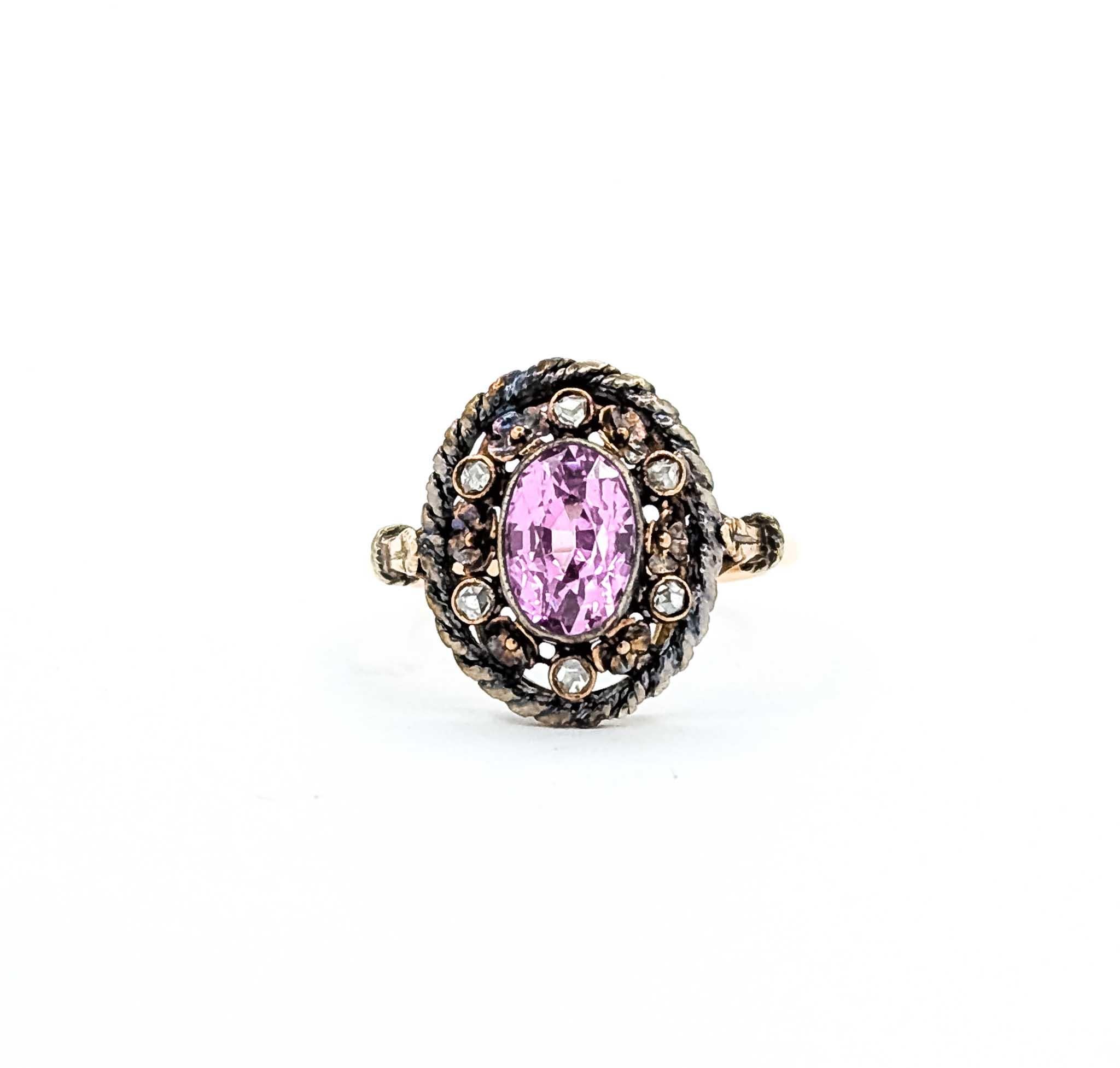 Violetter Saphir und Diamantring aus 15k viktorianischem Gold im Angebot 3