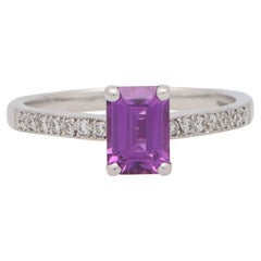 Purple Sapphire and Diamond Solitaire Ring Set in 18k White Gold