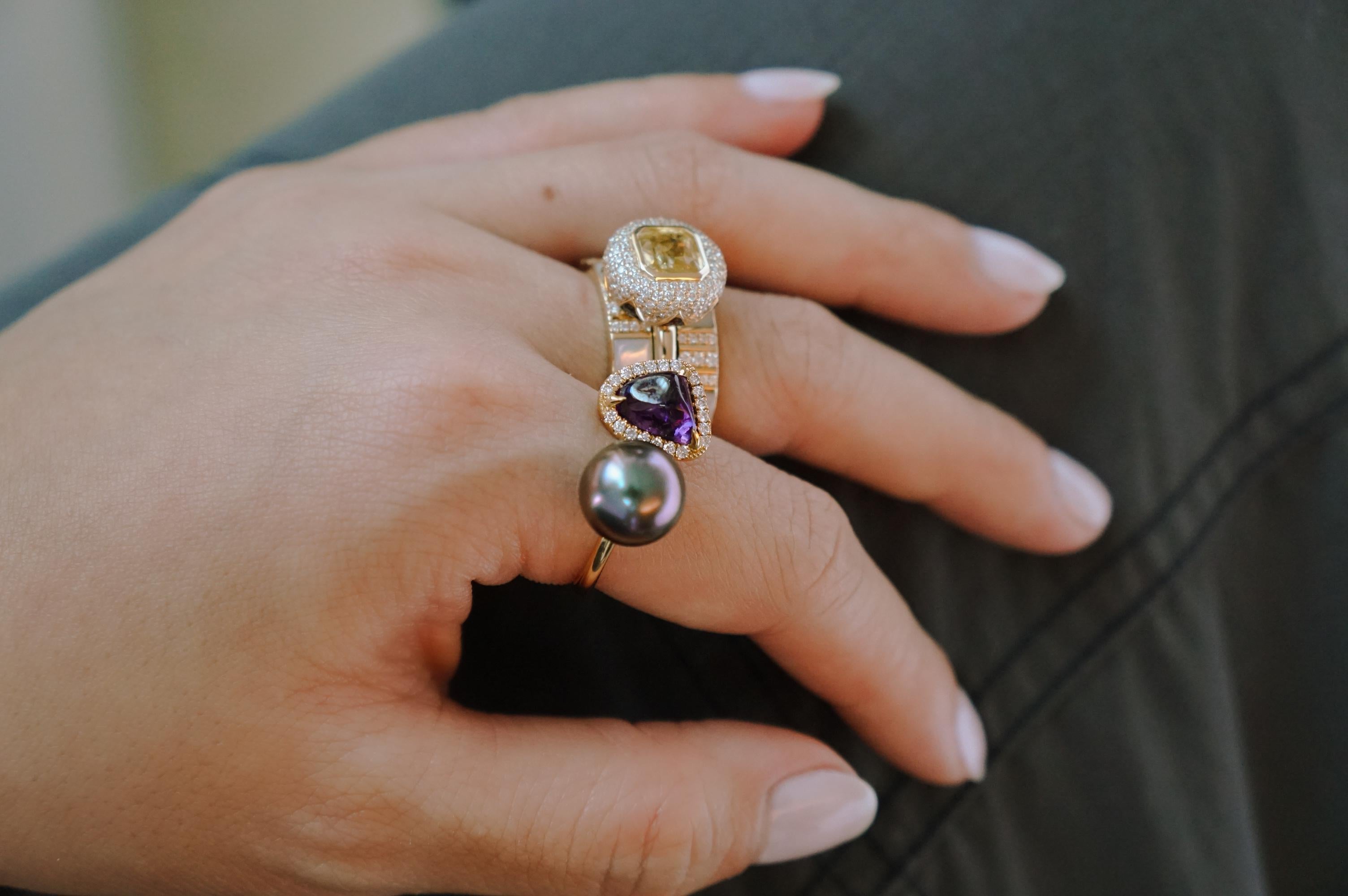 Ring mit lila Saphir und Tahiti-Perle und Diamant (Zeitgenössisch) im Angebot