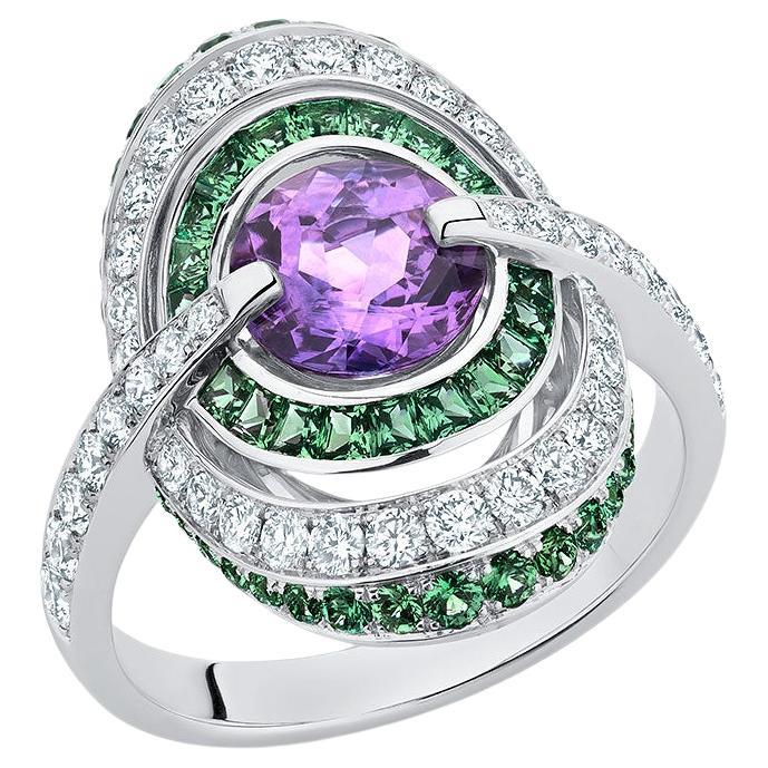 Purple Sapphire and Tsavorite Cocktail Ring For Sale