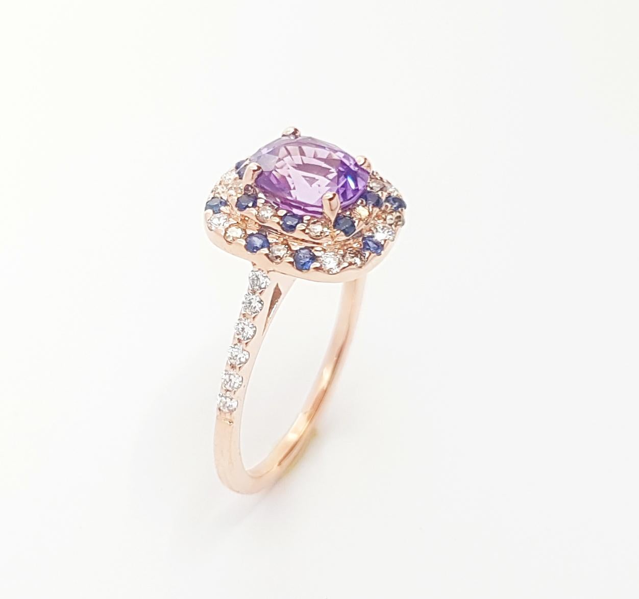 Purple Sapphire, Brown Diamond and Diamond Ring set in 18K Rose Gold Settings For Sale 4