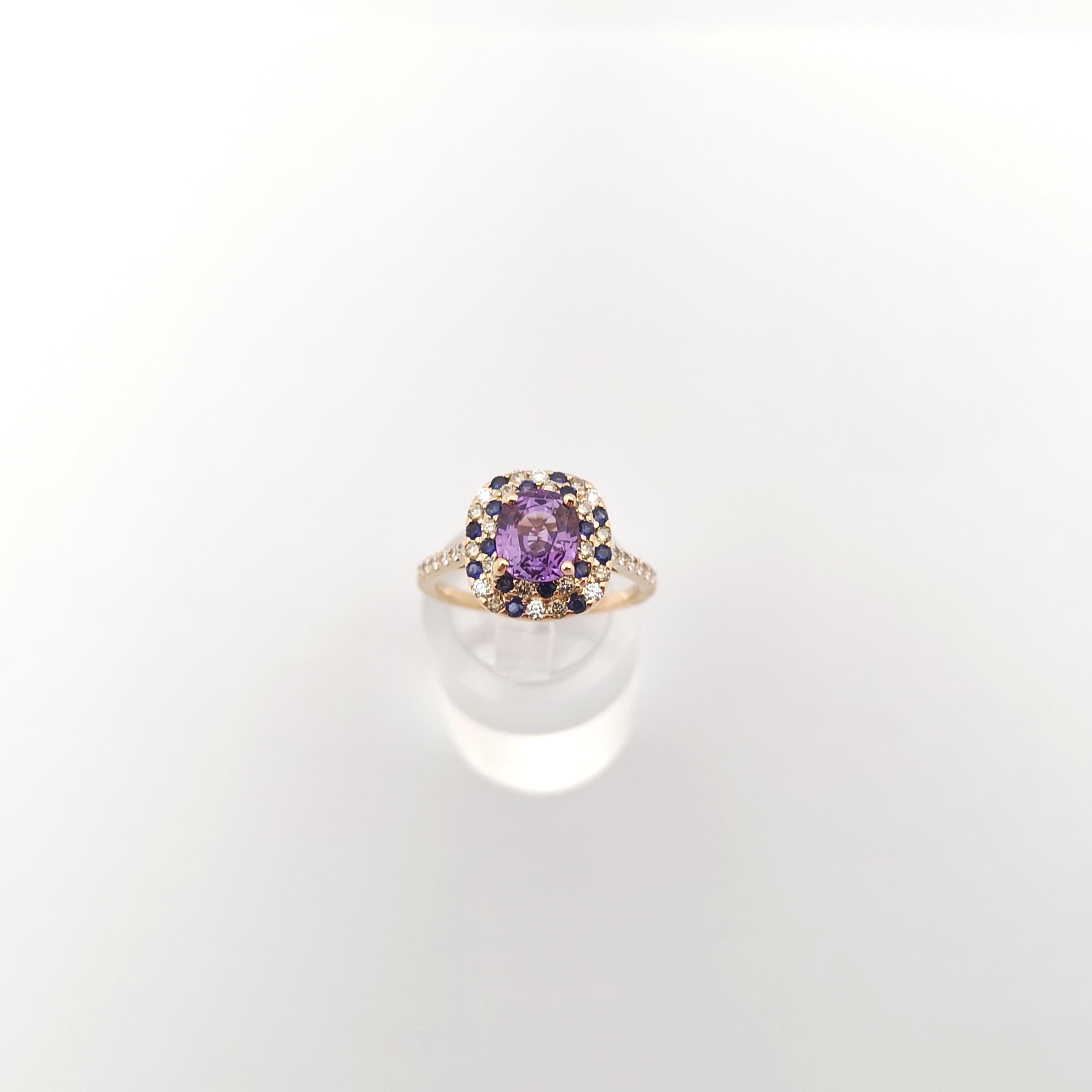 Purple Sapphire, Brown Diamond and Diamond Ring set in 18K Rose Gold Settings For Sale 5