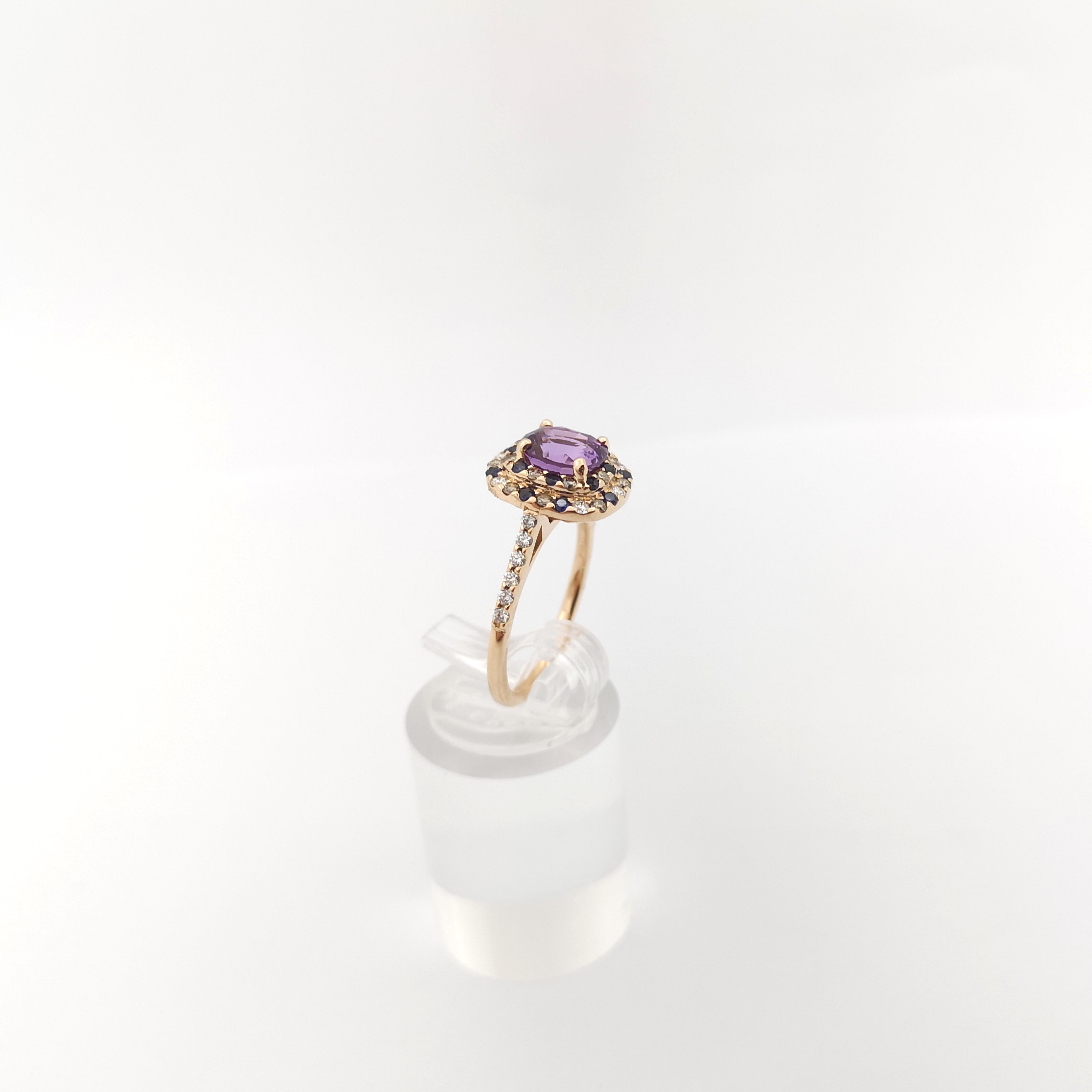 Purple Sapphire, Brown Diamond and Diamond Ring set in 18K Rose Gold Settings For Sale 6