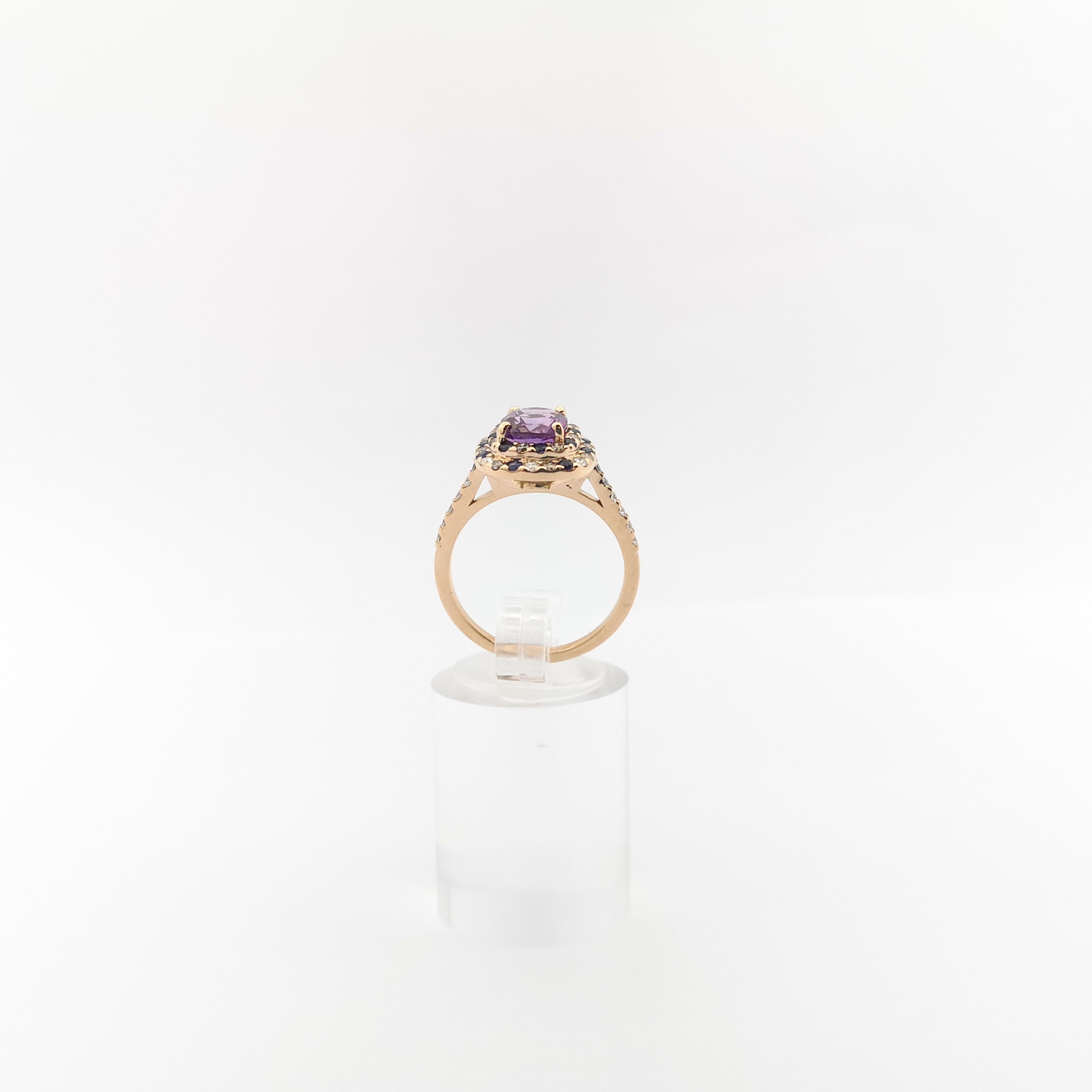 Anello certificato con zaffiro viola non riscaldato, diamante marrone e diamante in oro rosa 18 carati in vendita 8