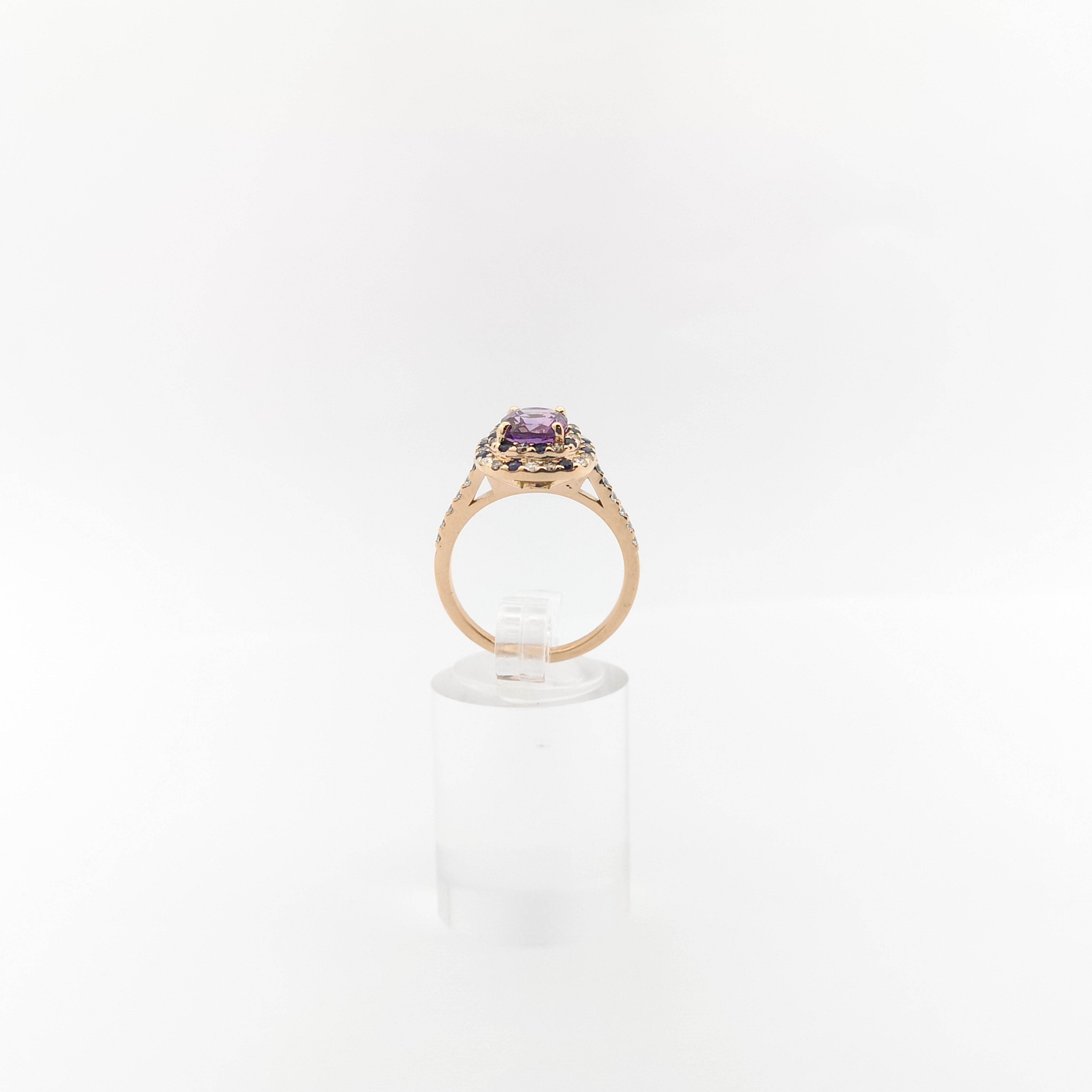 Purple Sapphire, Brown Diamond and Diamond Ring set in 18K Rose Gold Settings For Sale 8