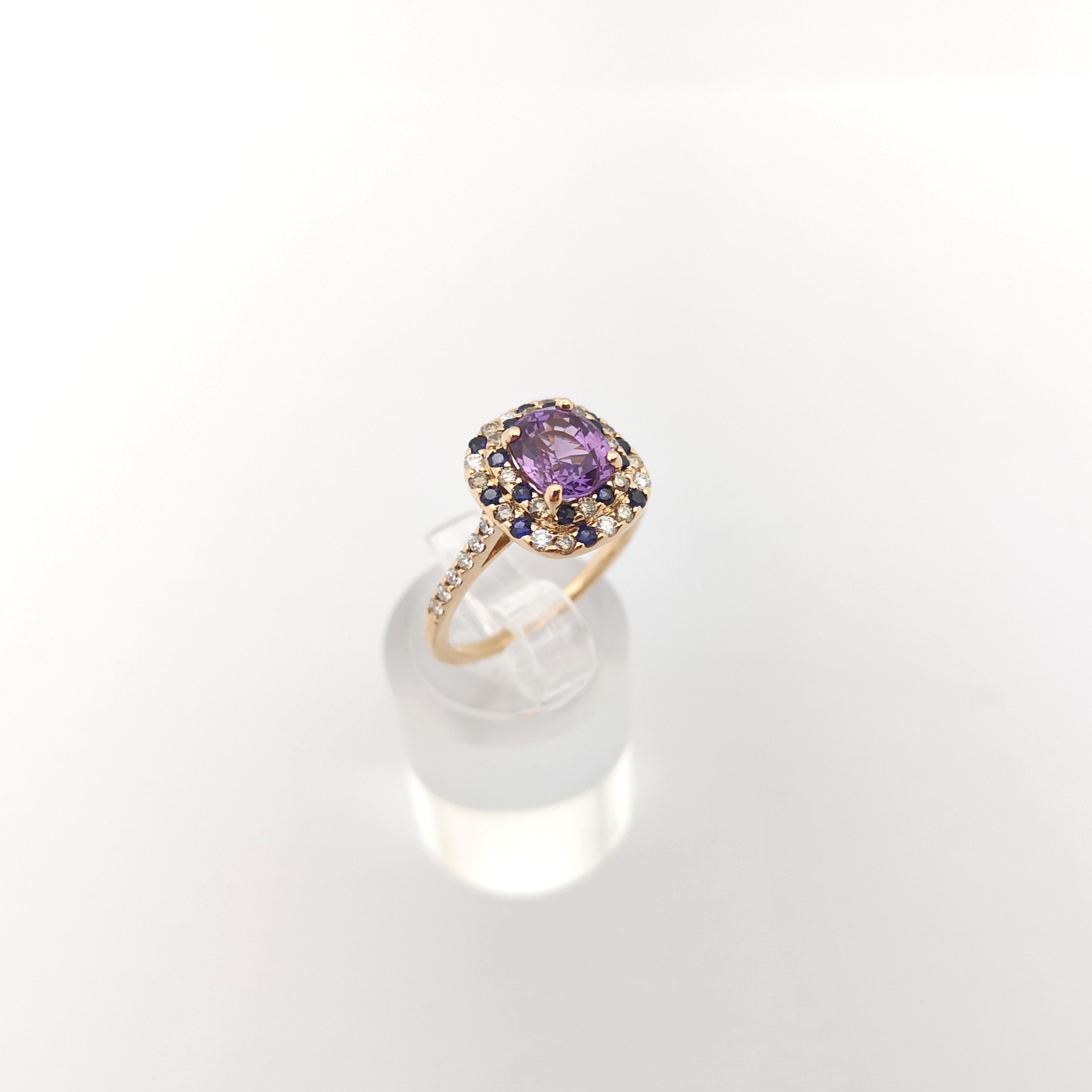 Purple Sapphire, Brown Diamond and Diamond Ring set in 18K Rose Gold Settings For Sale 9
