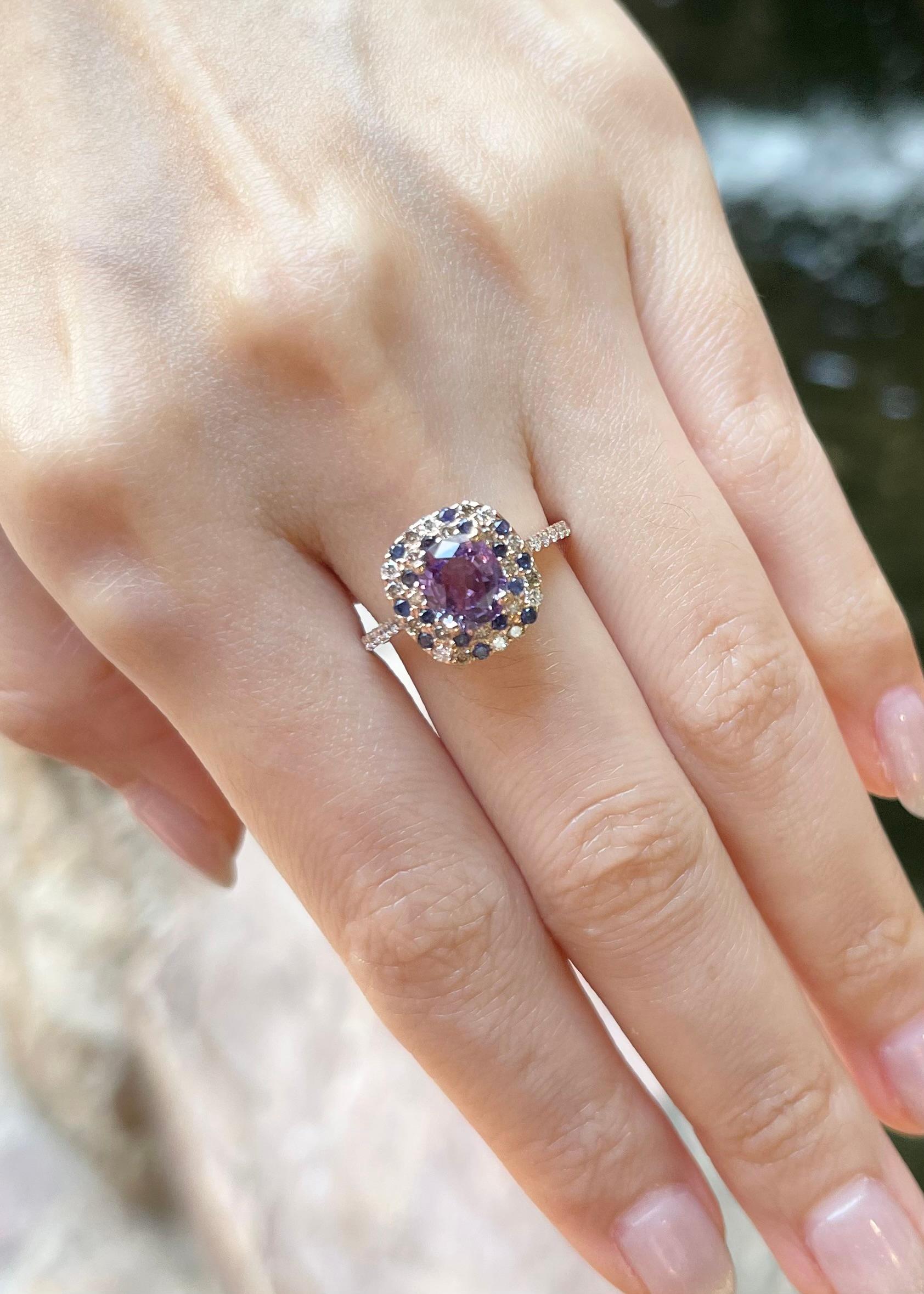 Mixed Cut Purple Sapphire, Brown Diamond and Diamond Ring set in 18K Rose Gold Settings For Sale