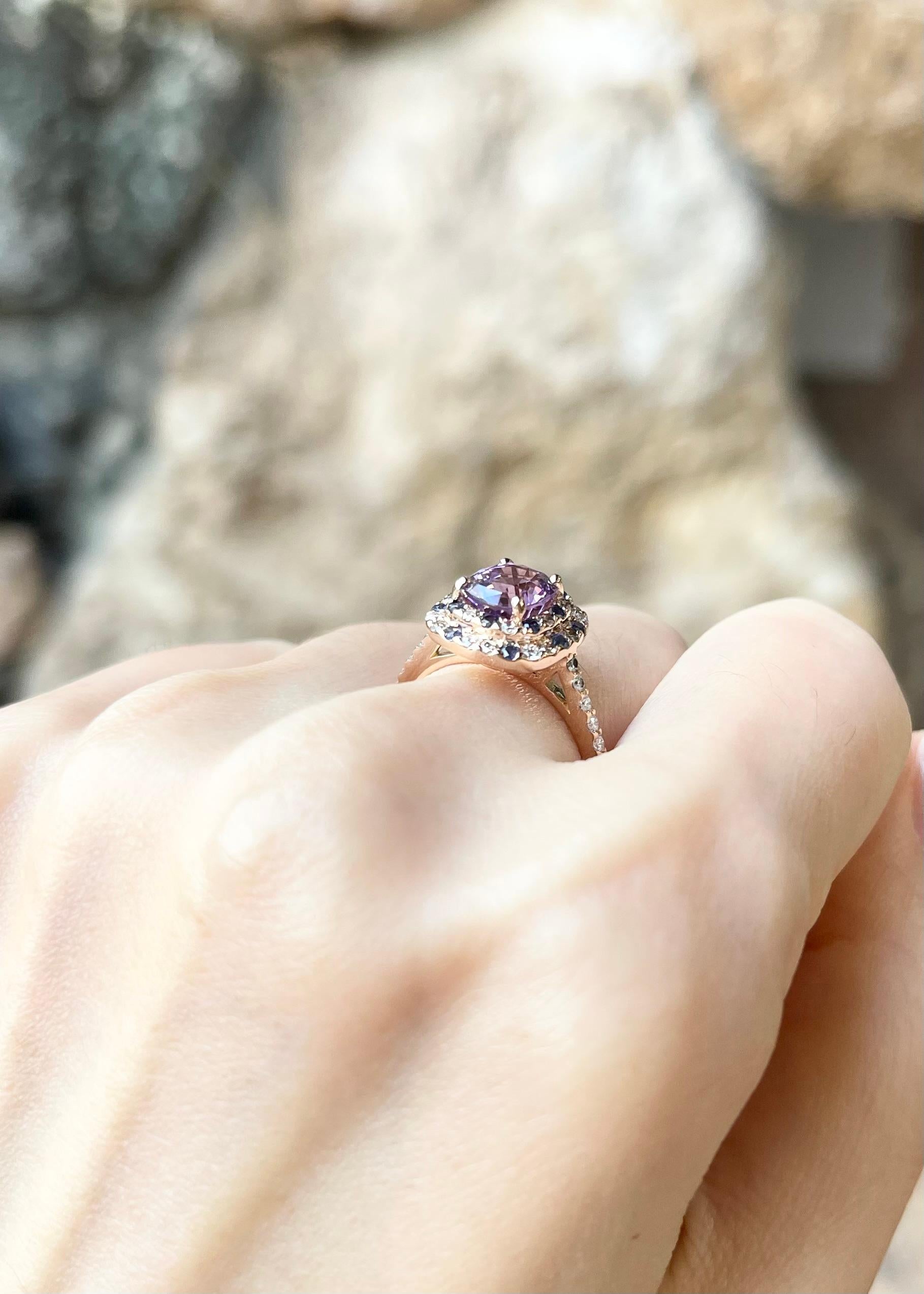 Women's Purple Sapphire, Brown Diamond and Diamond Ring set in 18K Rose Gold Settings For Sale