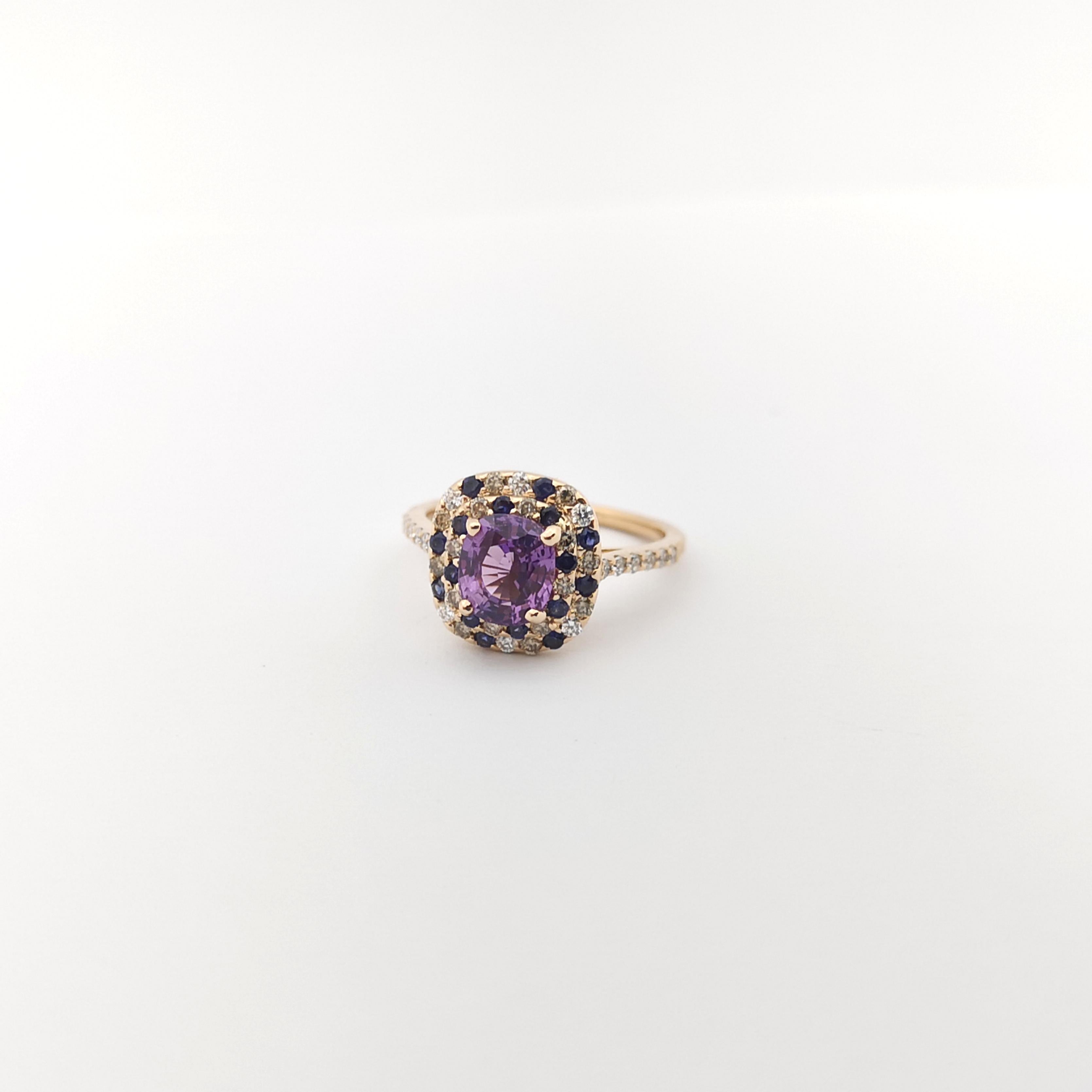 Anello certificato con zaffiro viola non riscaldato, diamante marrone e diamante in oro rosa 18 carati in vendita 1