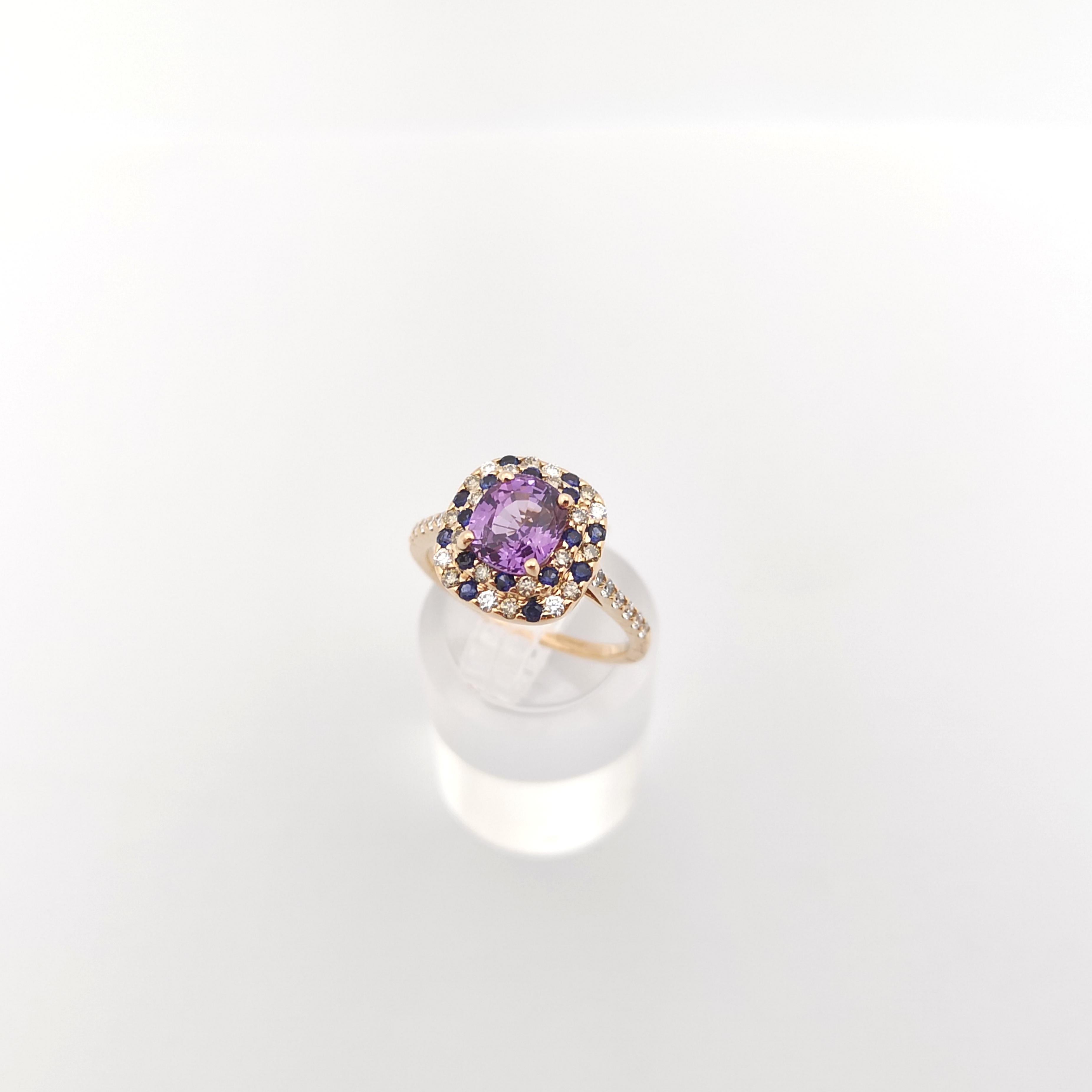 Purple Sapphire, Brown Diamond and Diamond Ring set in 18K Rose Gold Settings For Sale 3