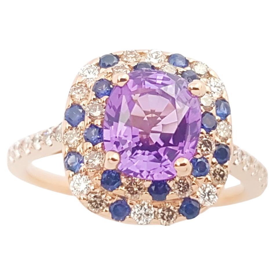 Purple Sapphire, Brown Diamond and Diamond Ring set in 18K Rose Gold Settings For Sale