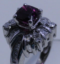 Rhodolite Garnet Cocktail Ring with Diamonds in 18K White Gold