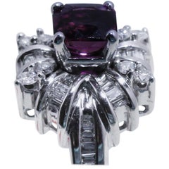Rhodolite Garnet Cocktail Ring with Diamonds in 18K White Gold