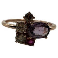 Purple sapphire diamond cluster ring 14KT rose gold