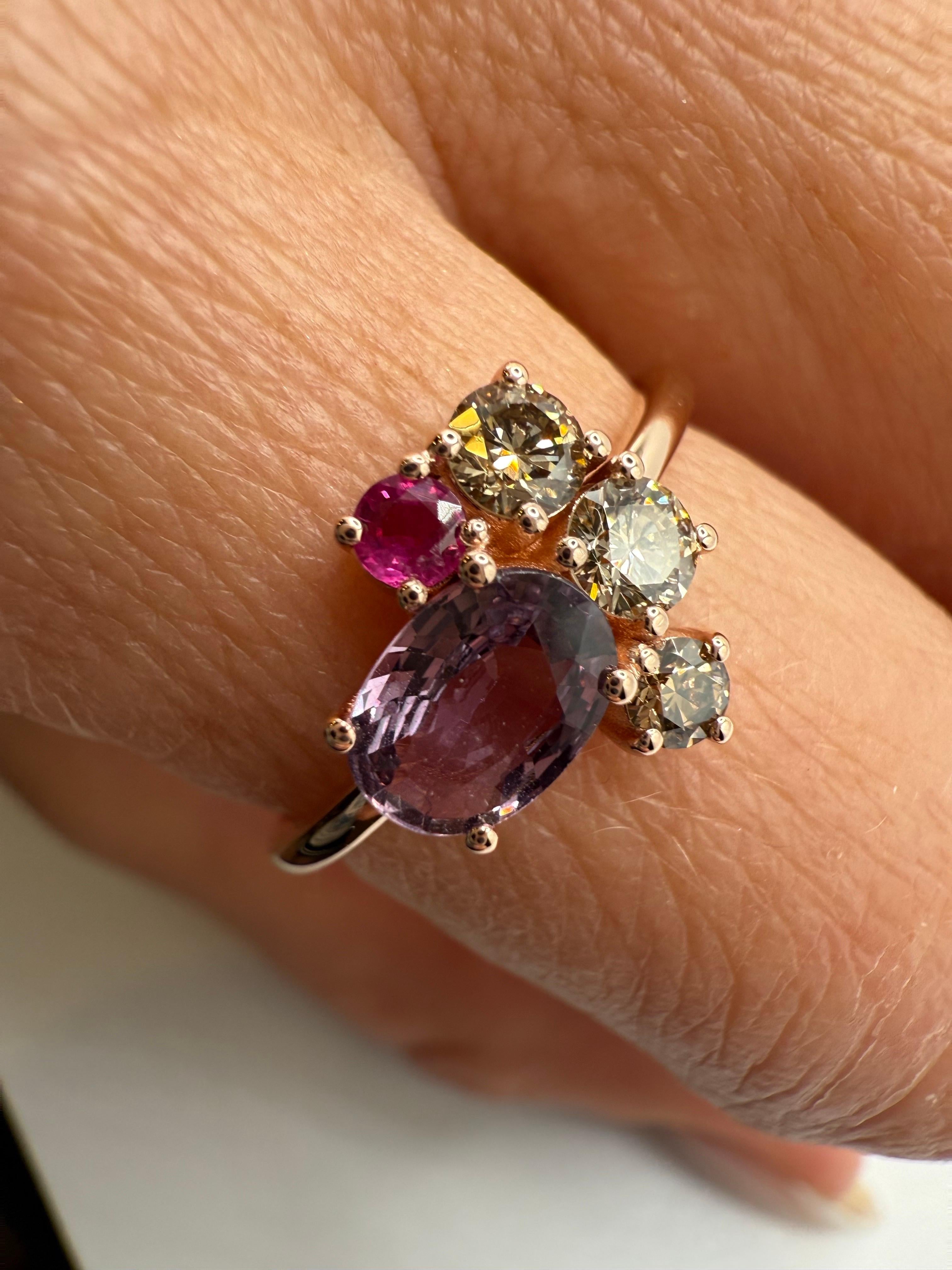 Oval Cut Purple sapphire diamond cluster ring 14KT rose gold For Sale
