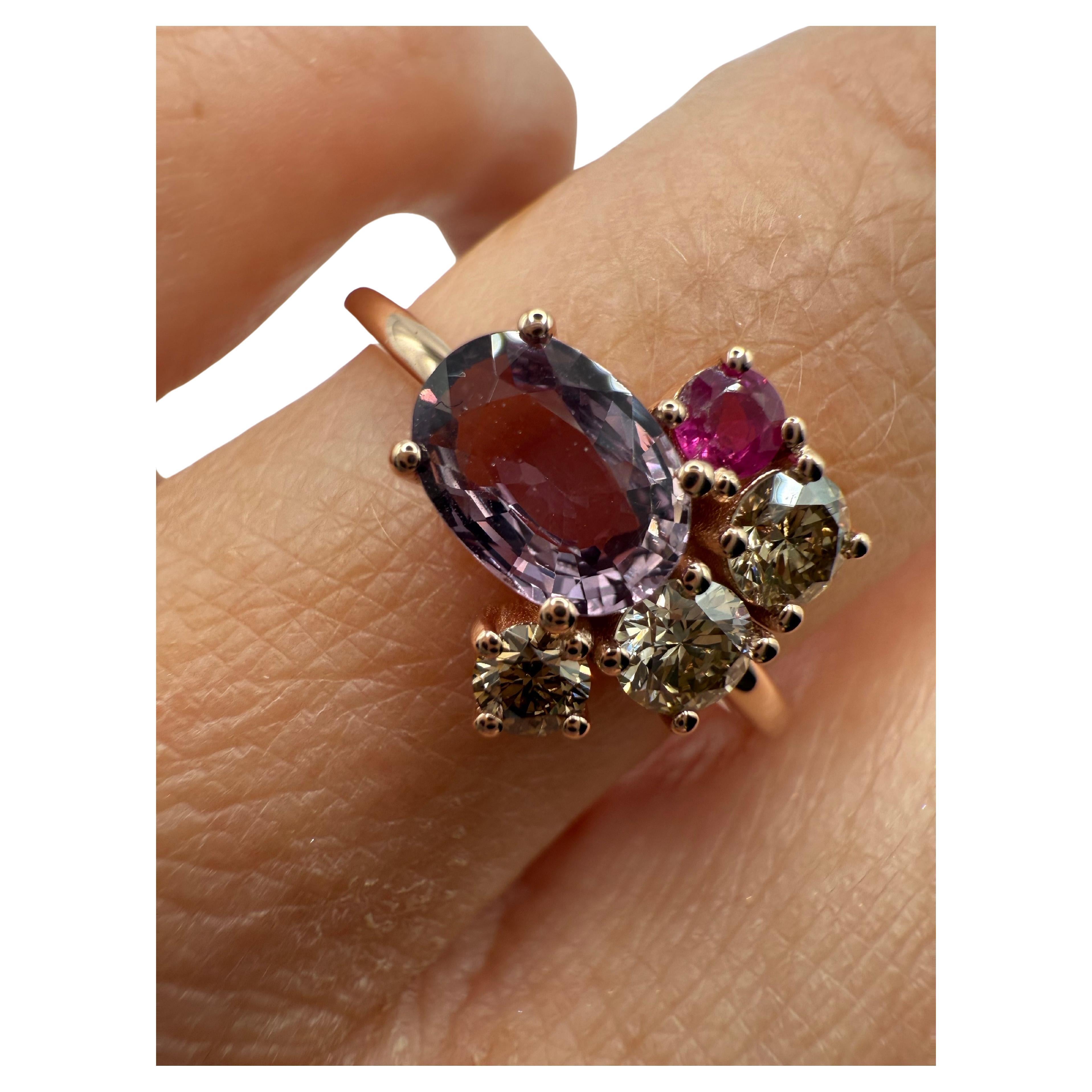 Purple sapphire diamond cluster ring 14KT rose gold