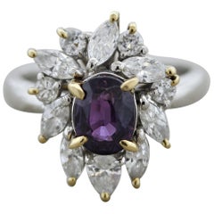 Purple Sapphire Diamond Gold and Platinum Ring