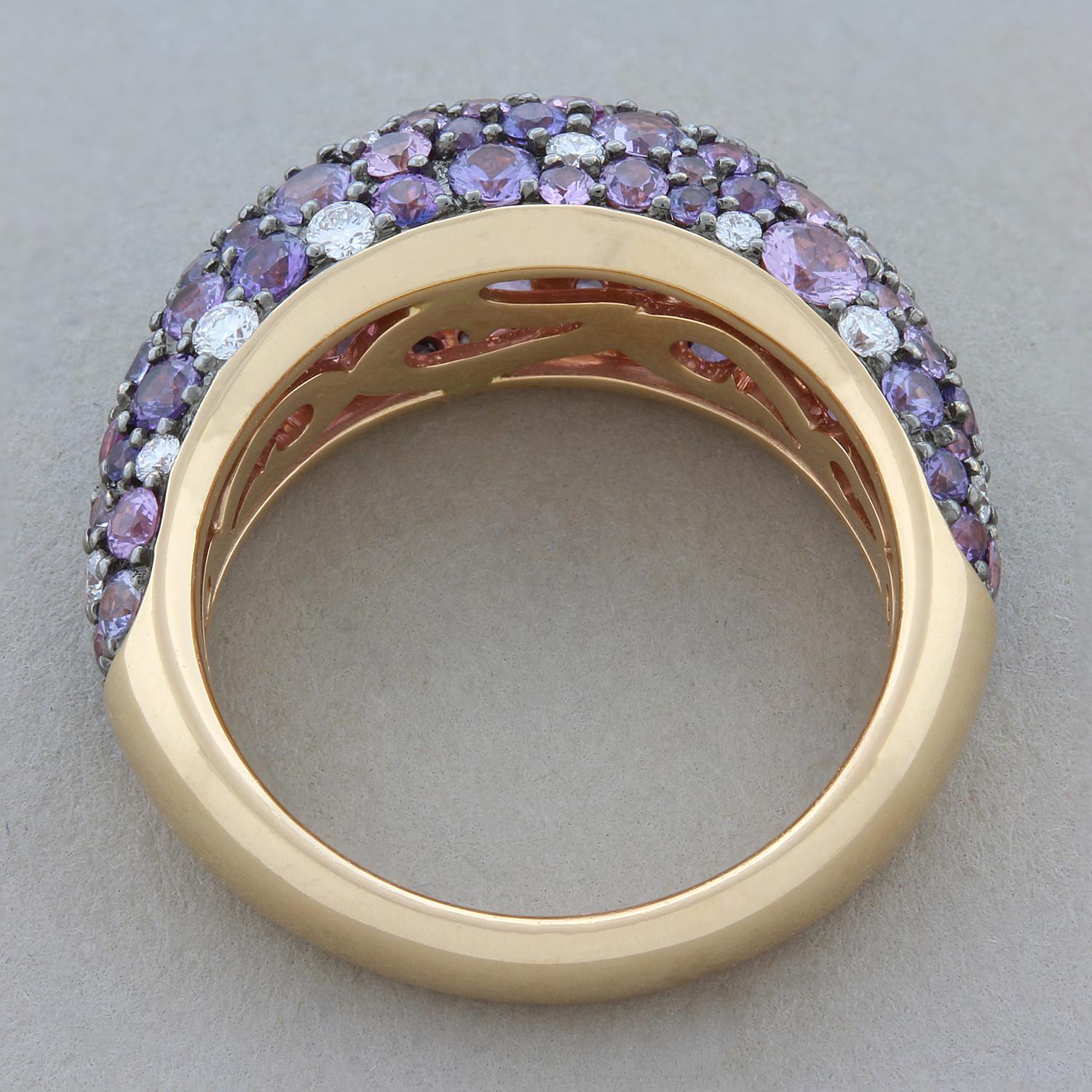 Purple Sapphire Diamond Gold Dome Ring In New Condition In Beverly Hills, CA