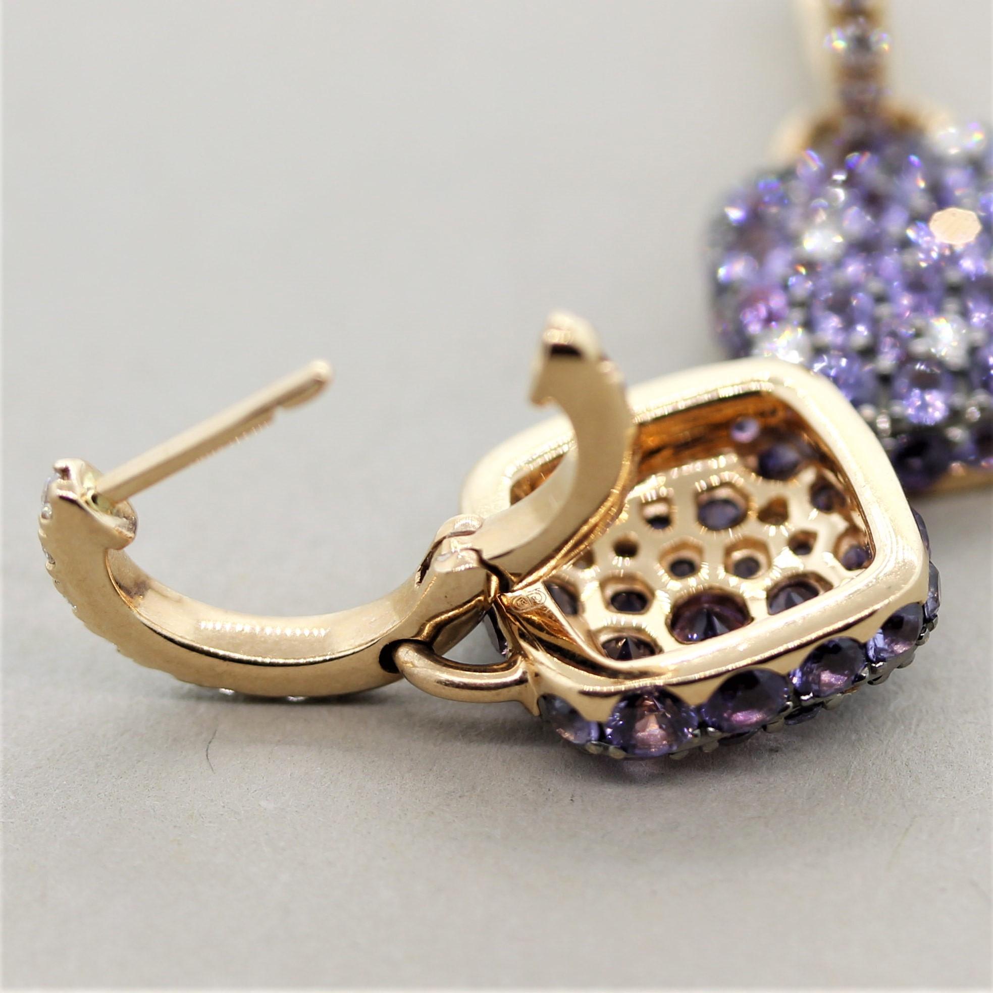 Women's Purple Sapphire Diamond Gold Drop Earrings For Sale