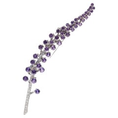 Purple Sapphire Diamond Gold Long Floral Brooch