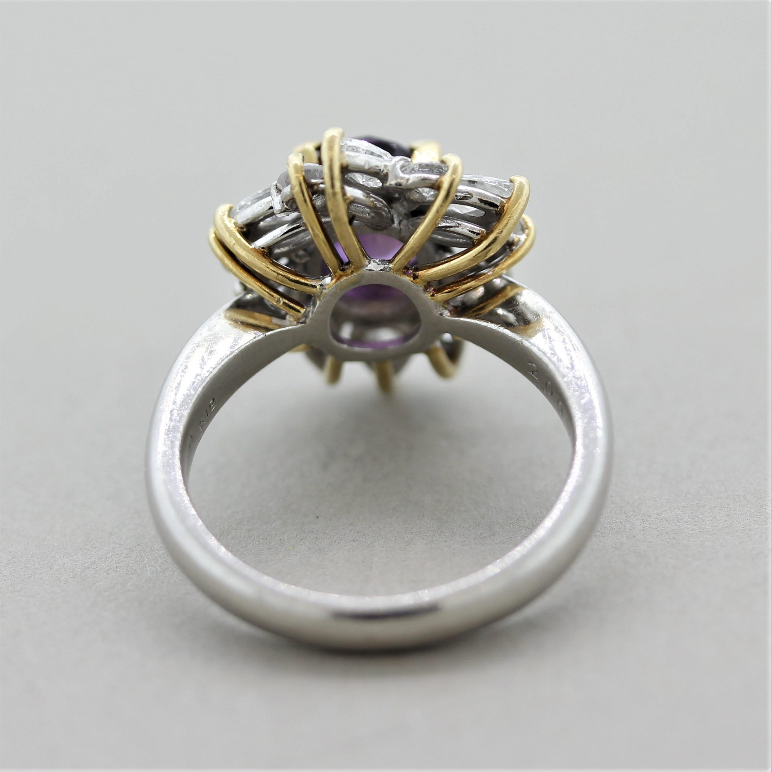 Mixed Cut Purple Sapphire Diamond Gold and Platinum Ring