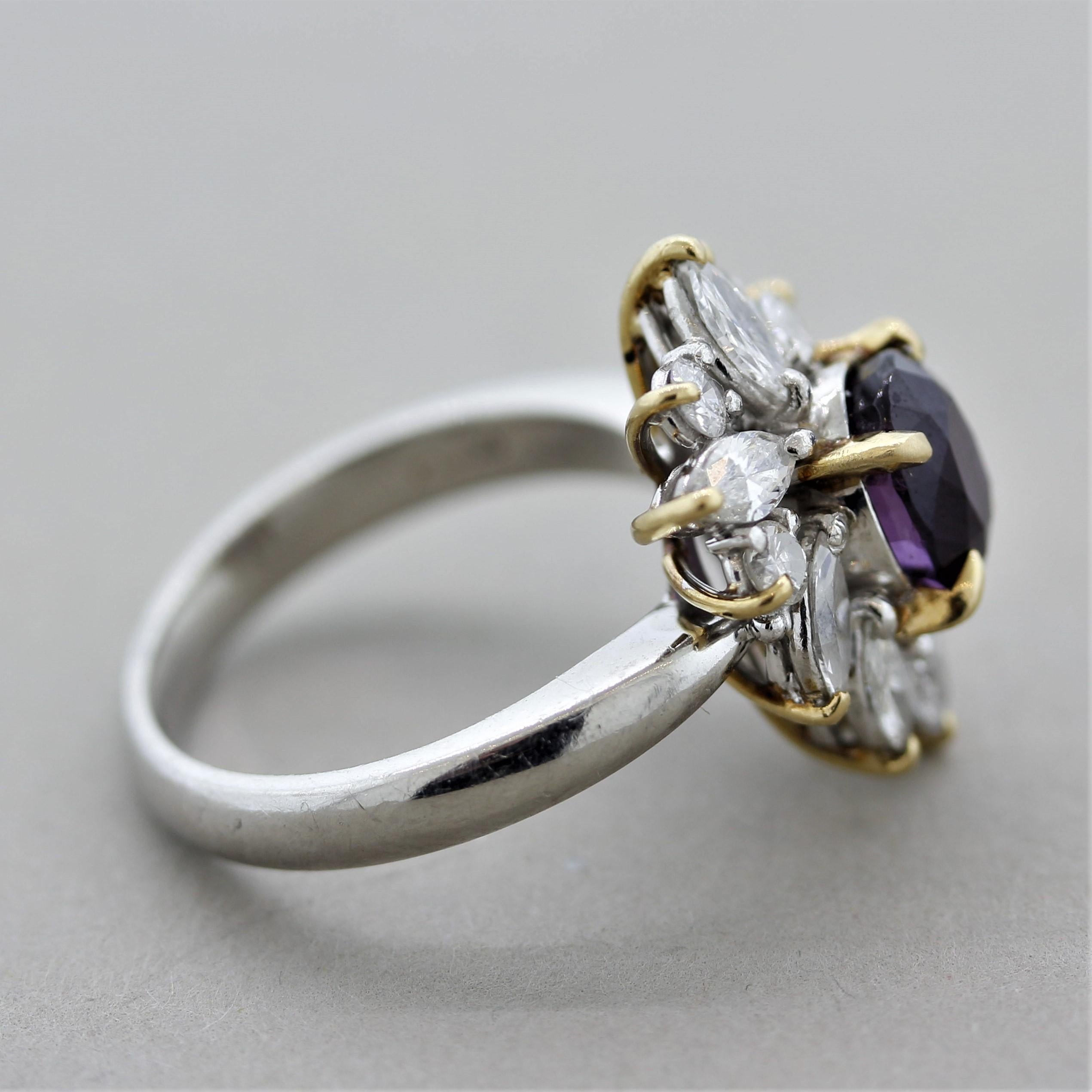 Purple Sapphire Diamond Gold and Platinum Ring In New Condition In Beverly Hills, CA