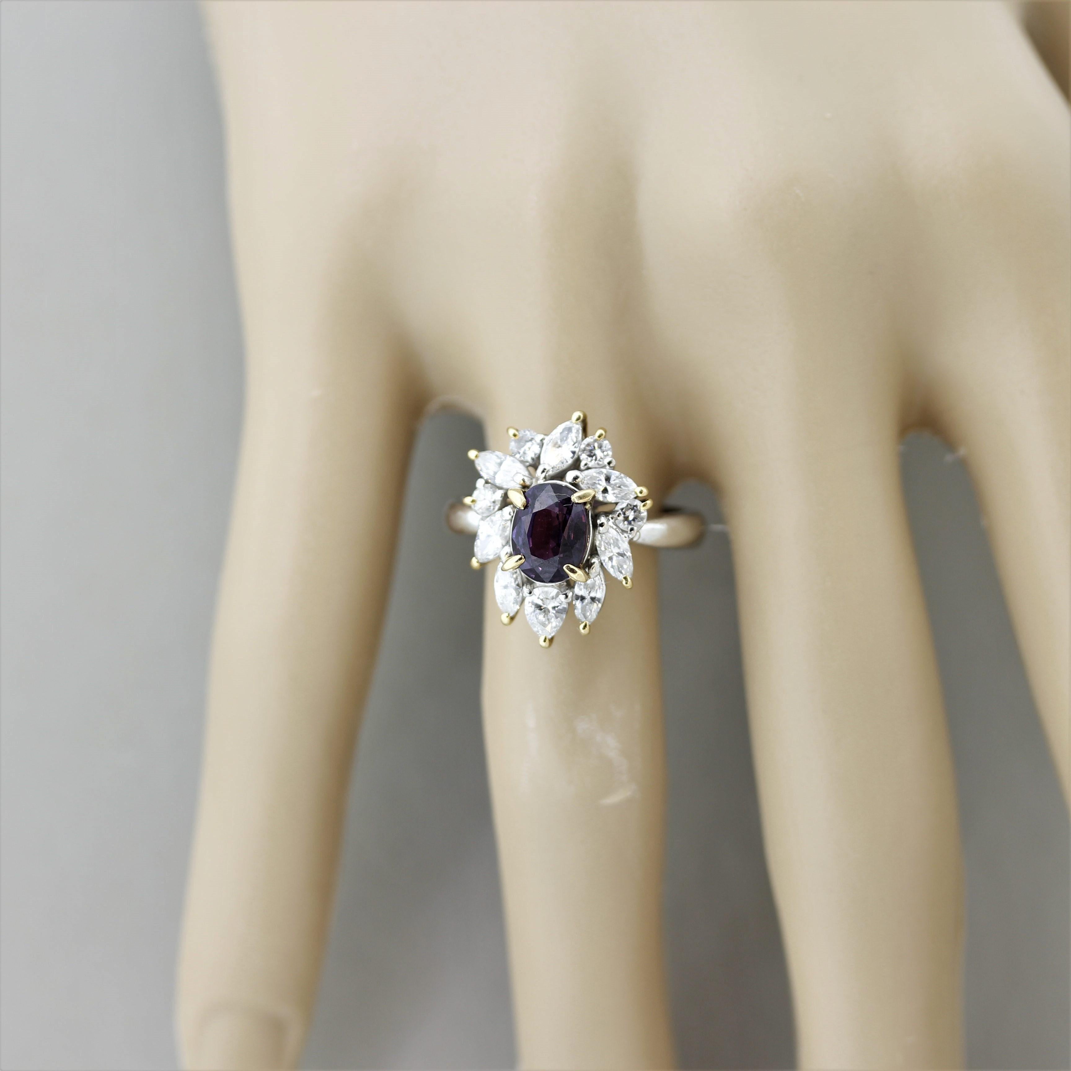 Women's Purple Sapphire Diamond Gold and Platinum Ring