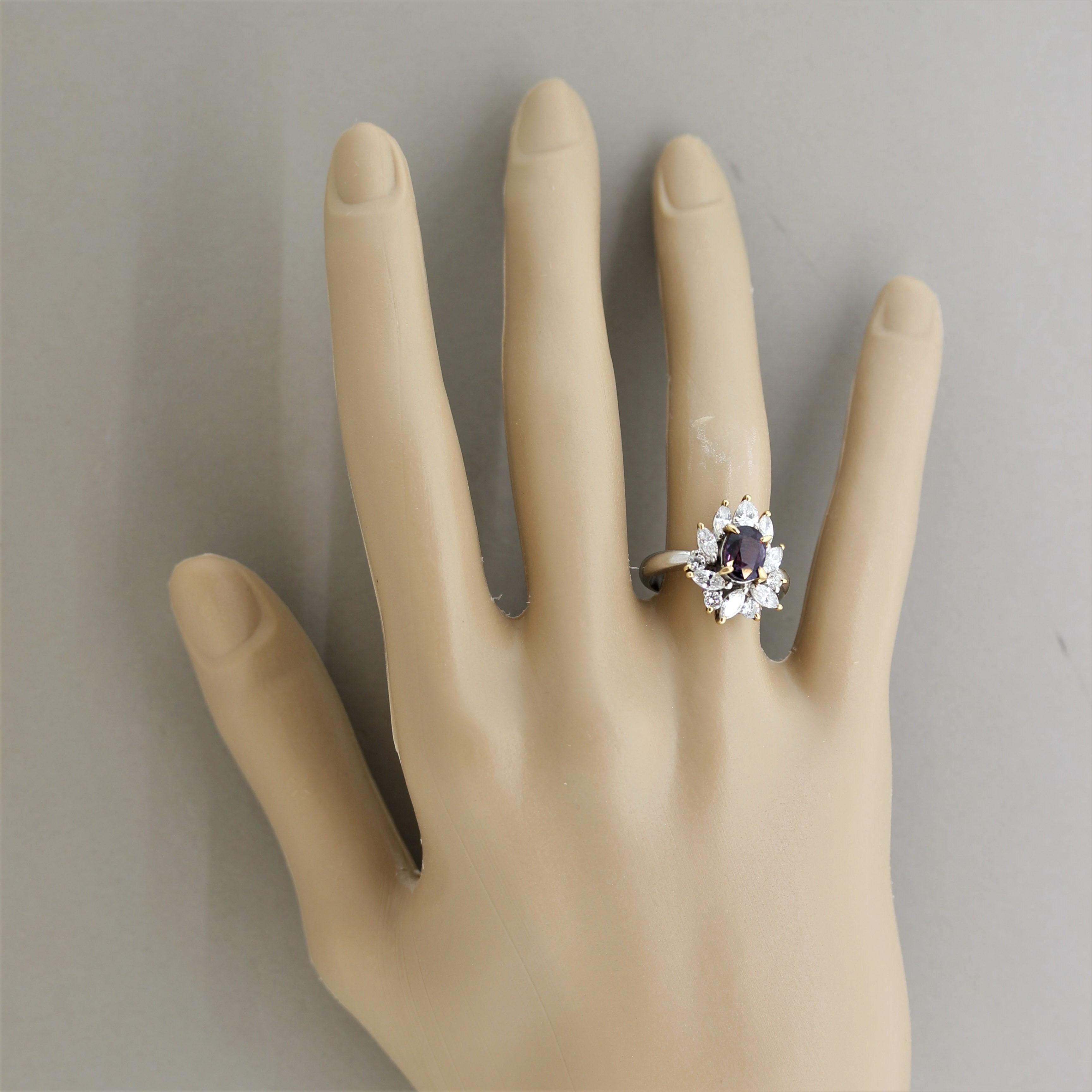 Purple Sapphire Diamond Gold and Platinum Ring 1