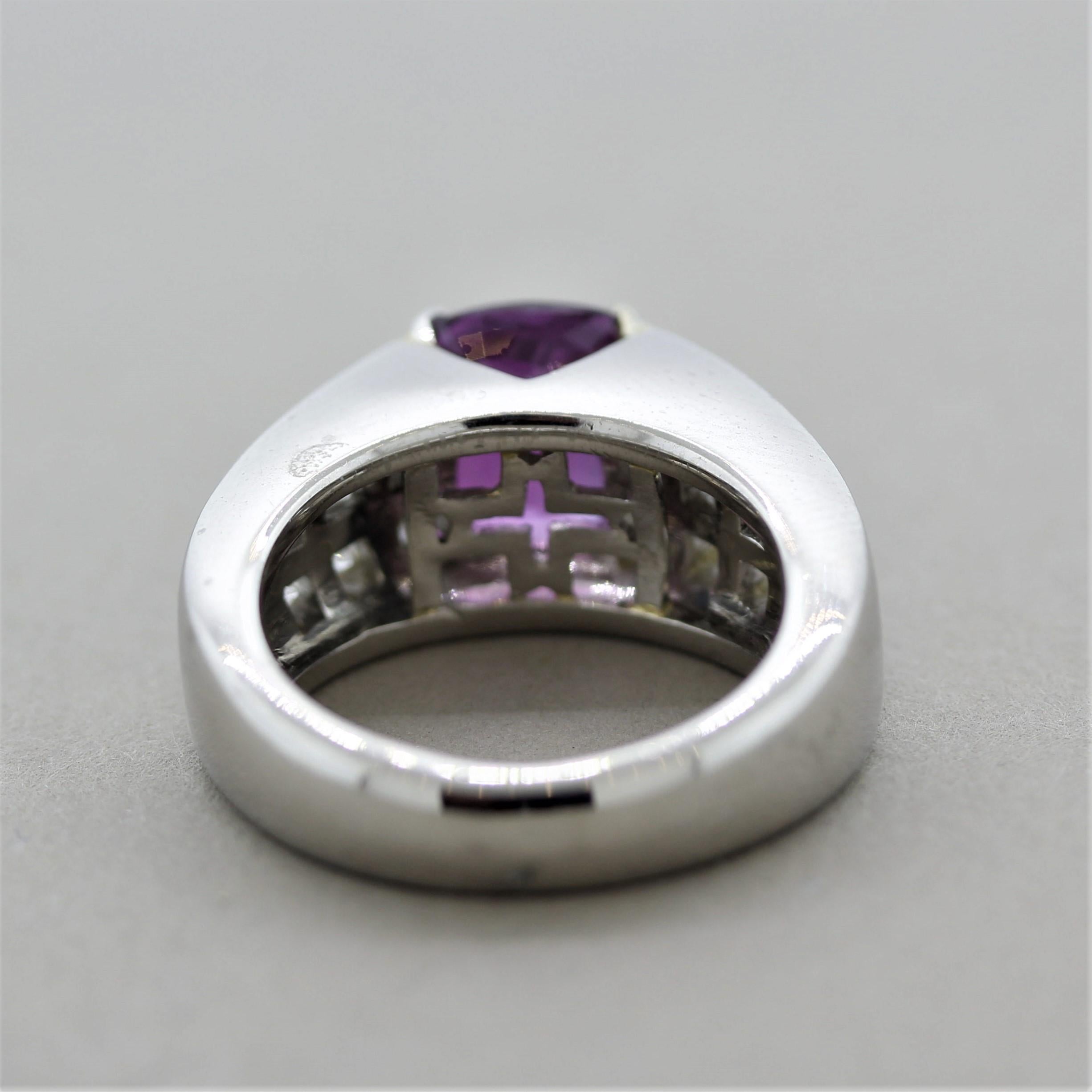 Cushion Cut Purple Sapphire Diamond Platinum Ring For Sale