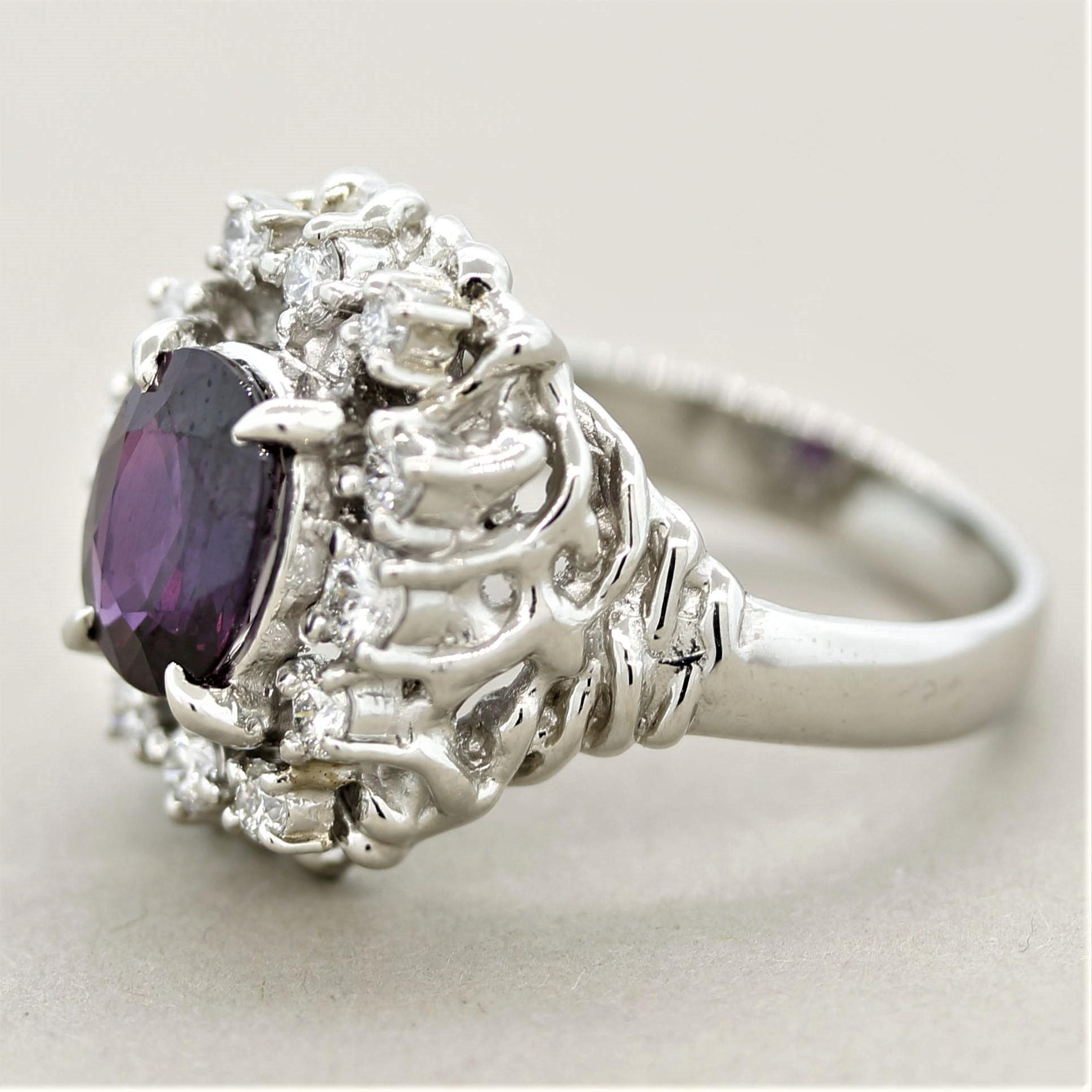 Mixed Cut Purple Sapphire Diamond Platinum Ring For Sale
