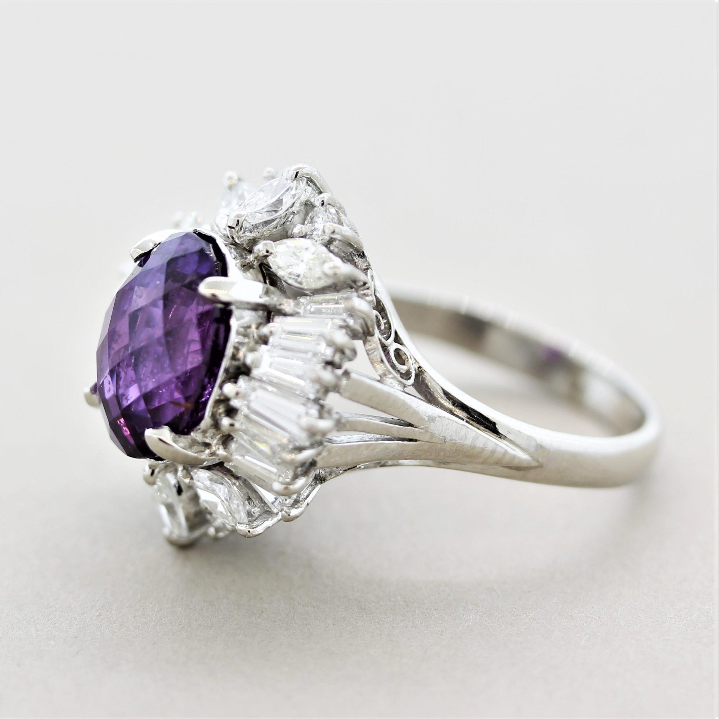 Mixed Cut Purple Sapphire Diamond Platinum Ring
