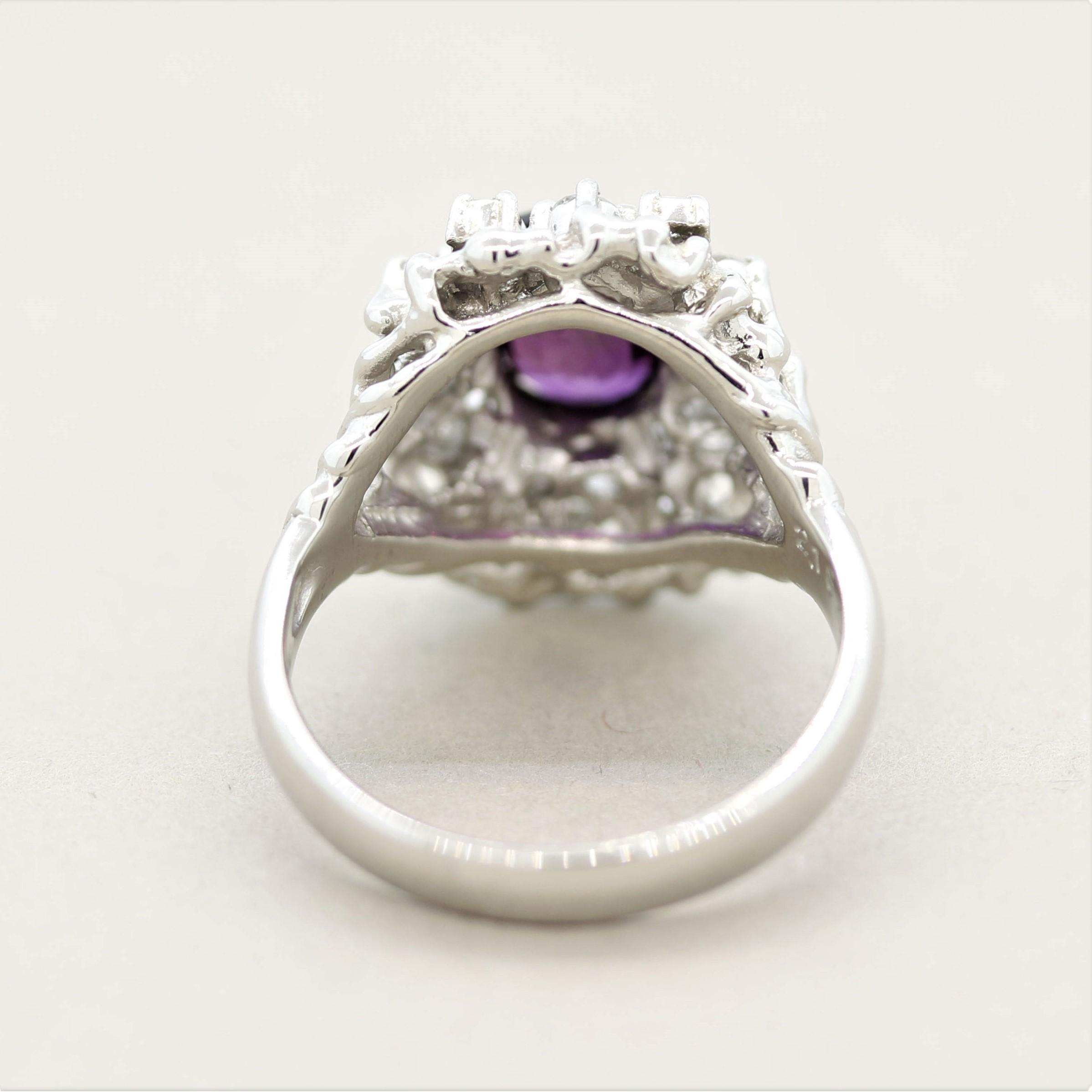 Purple Sapphire Diamond Platinum Ring In New Condition For Sale In Beverly Hills, CA