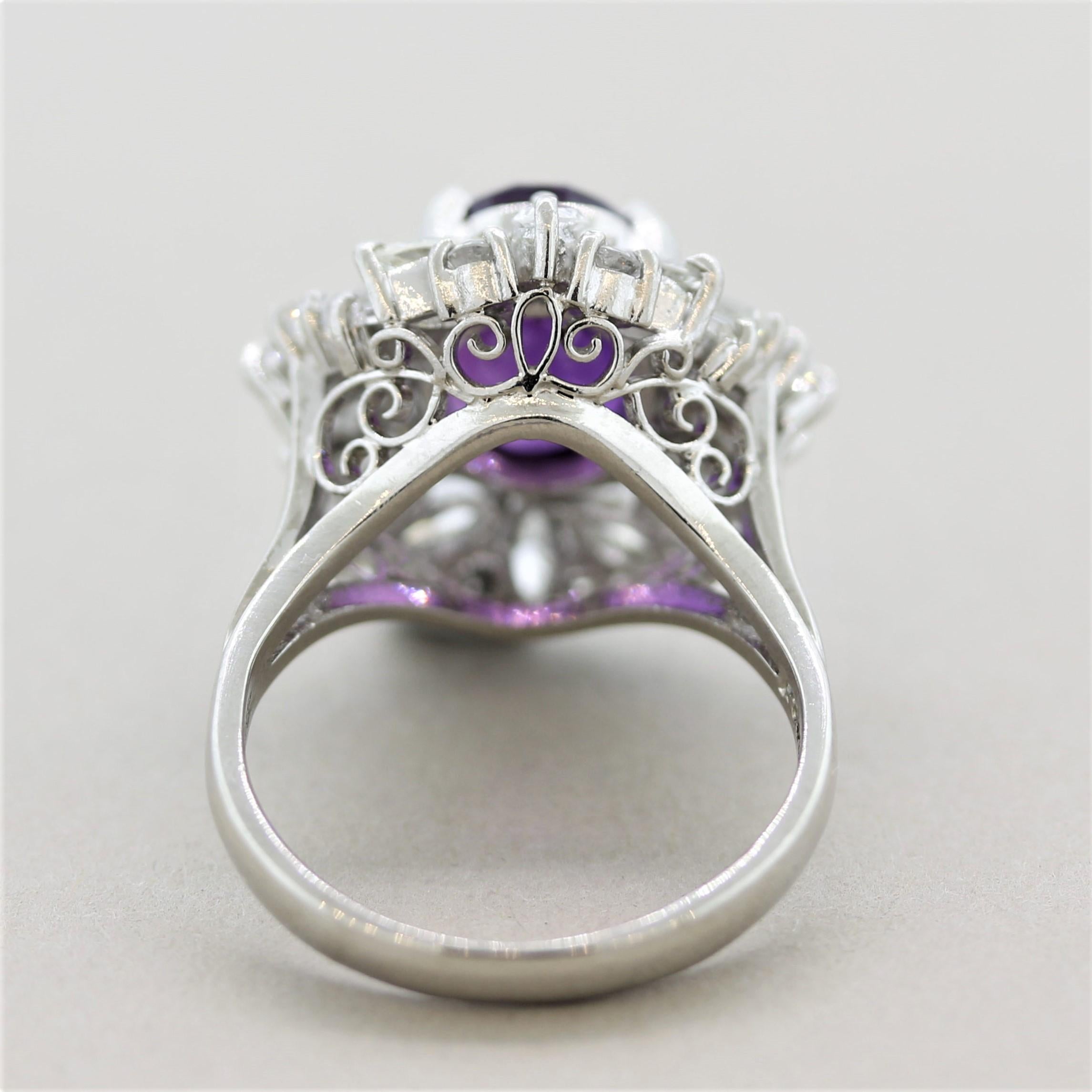 Purple Sapphire Diamond Platinum Ring In New Condition In Beverly Hills, CA