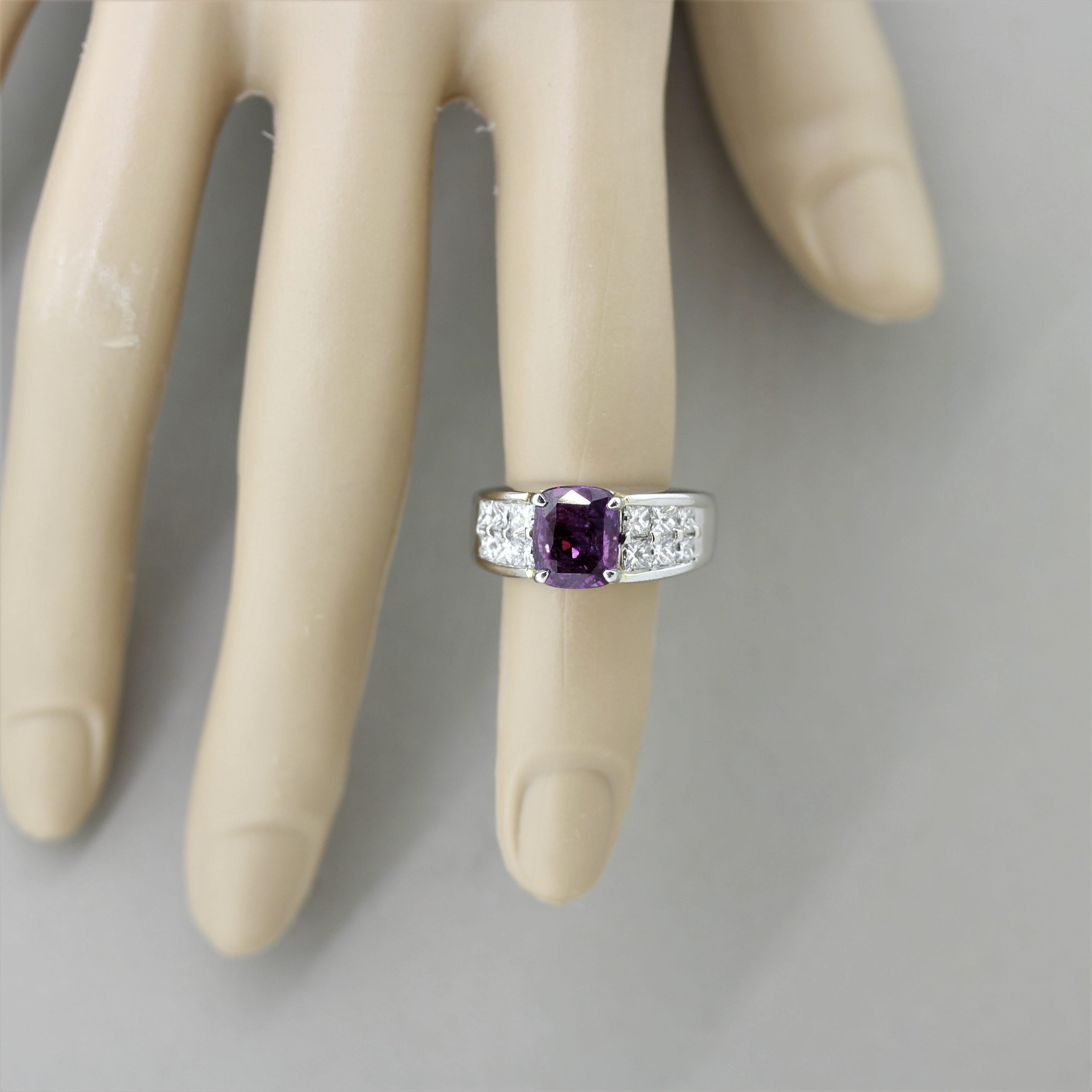 Women's Purple Sapphire Diamond Platinum Ring For Sale