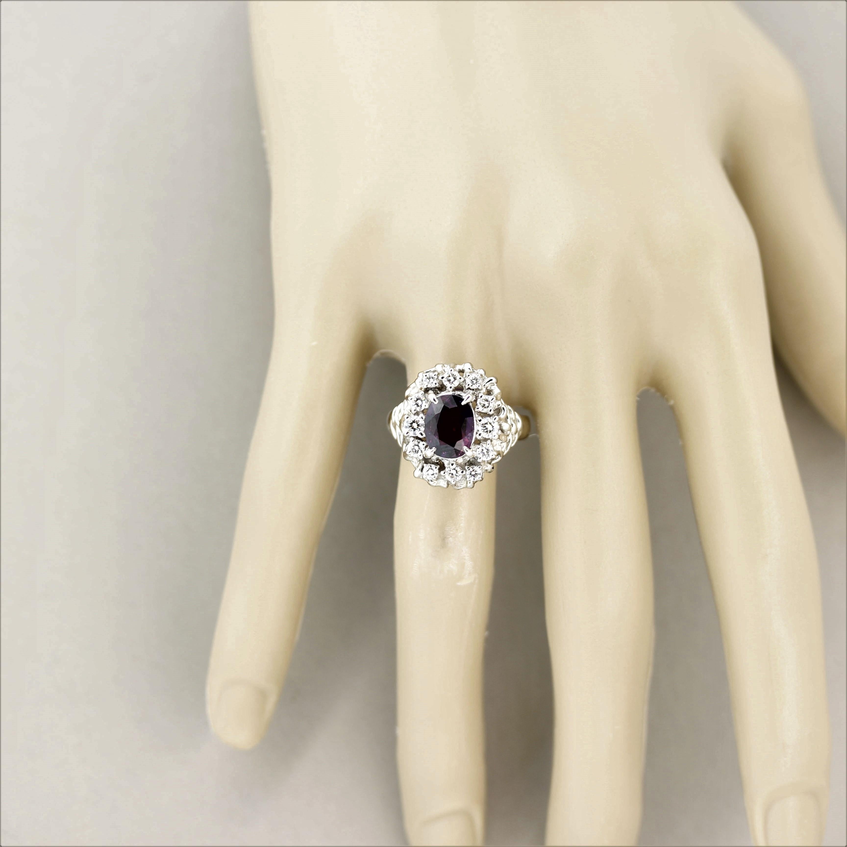 Purple Sapphire Diamond Platinum Ring For Sale 2