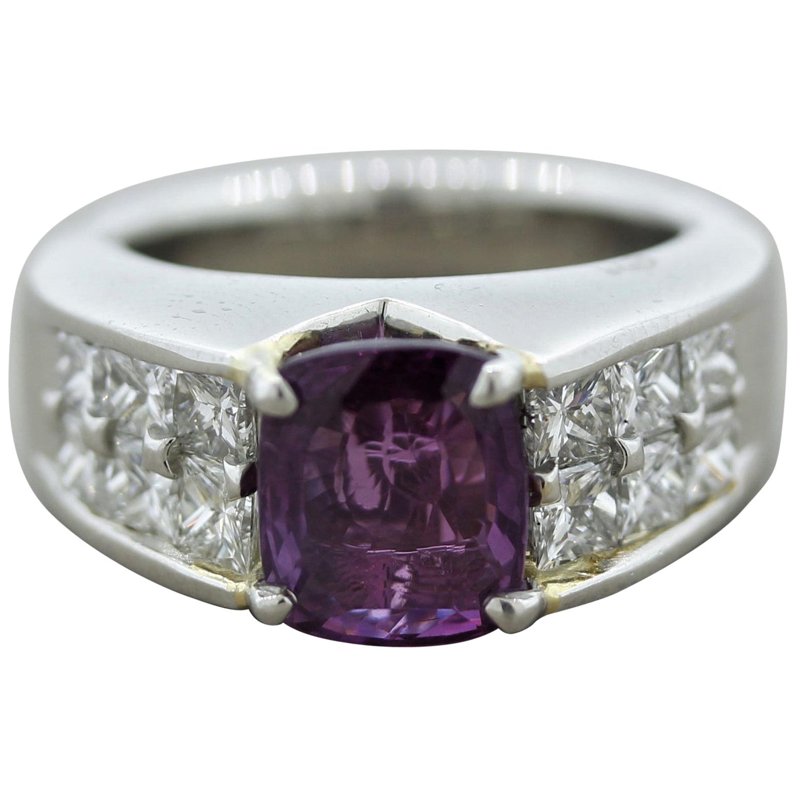 Purple Sapphire Diamond Platinum Ring For Sale