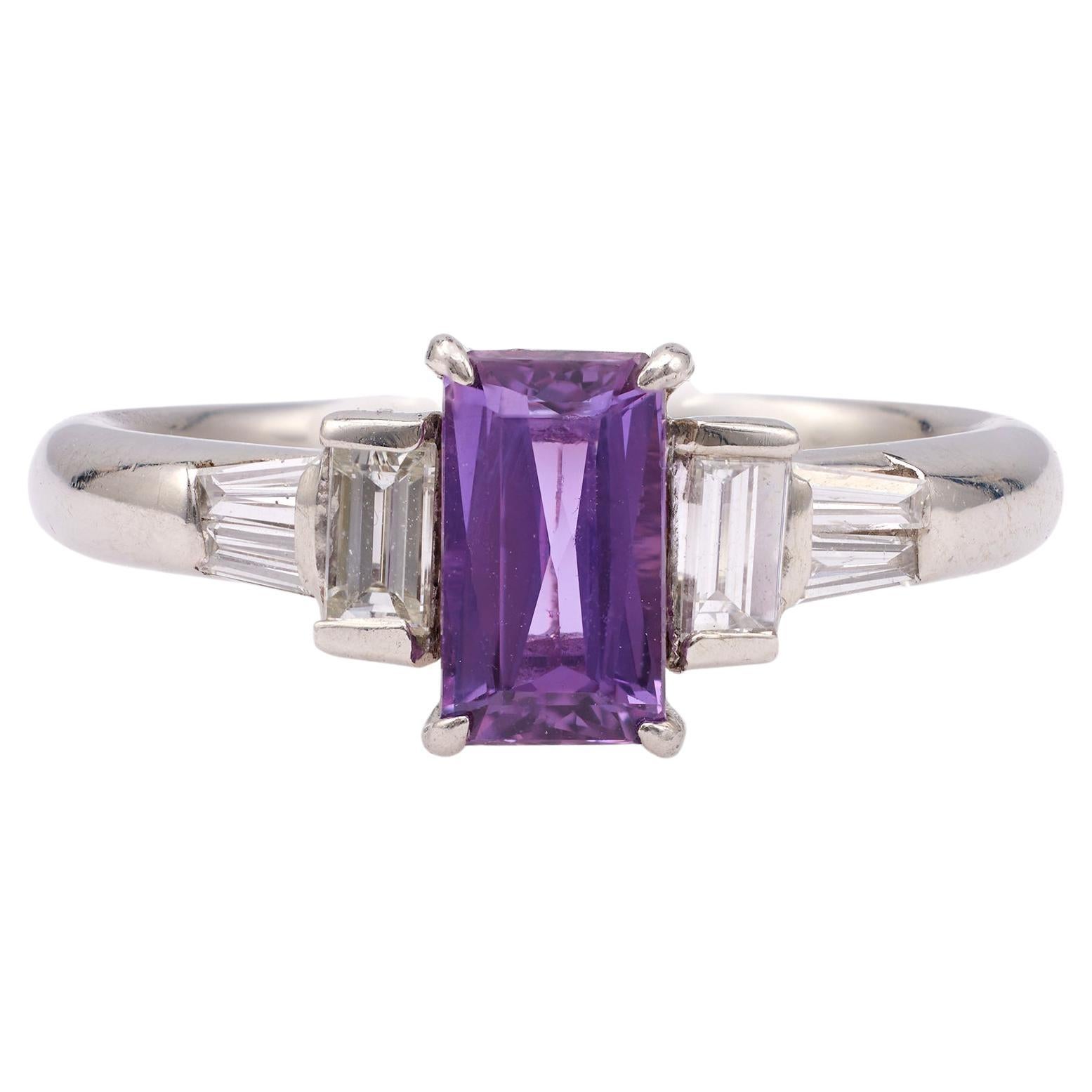 Purple Sapphire Diamond Platinum Ring For Sale