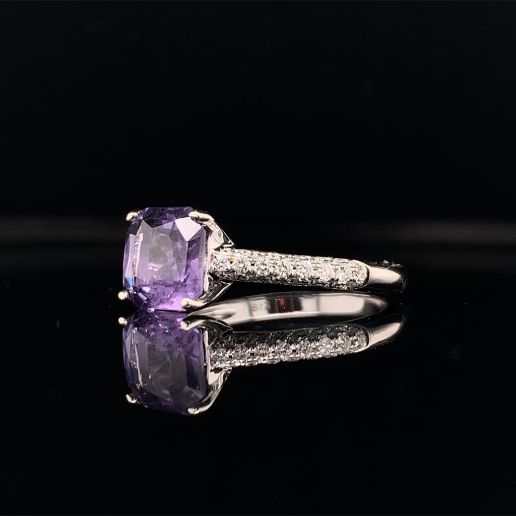 Modern Purple Sapphire Diamond Ring 18k Gold Women 1.72 TCW Certified  For Sale