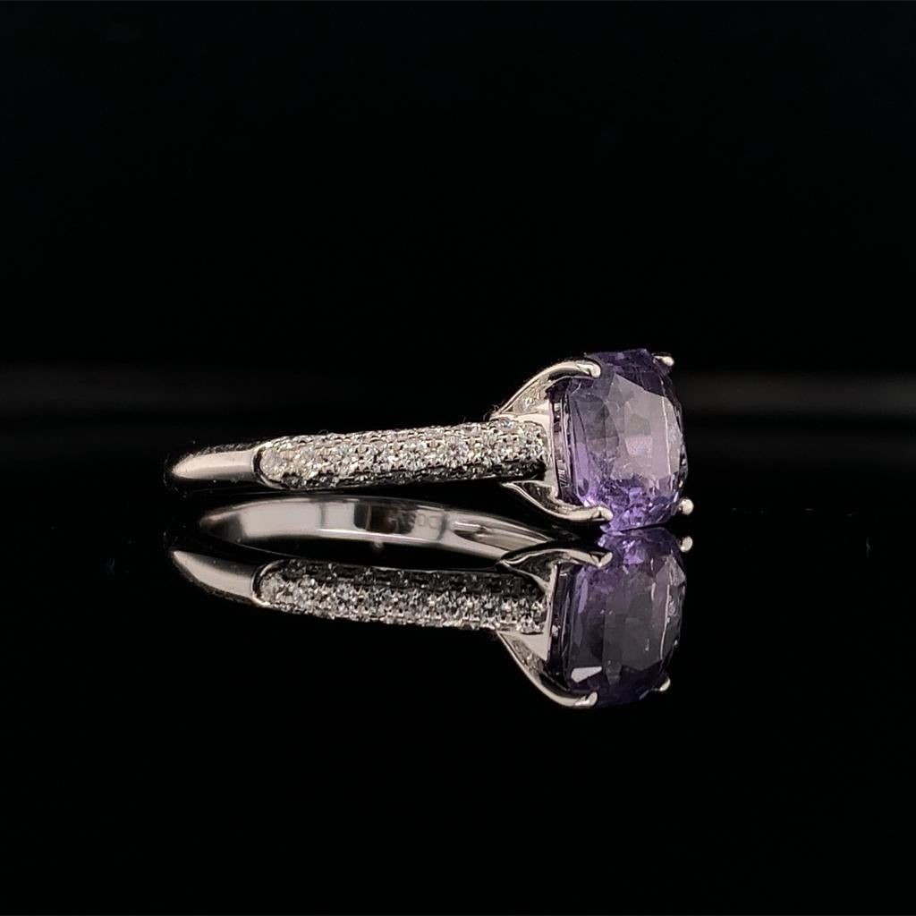 Square Cut Purple Sapphire Diamond Ring 18k Gold Women 1.72 TCW Certified  For Sale