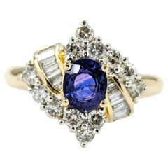 Bague en or jaune 14k avec saphir violet et diamant