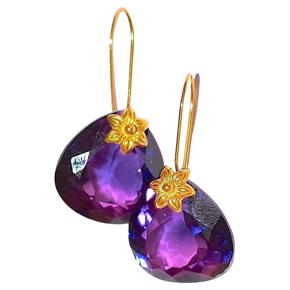 Purple Sapphire Earrings in 18K Solid Yellow Gold