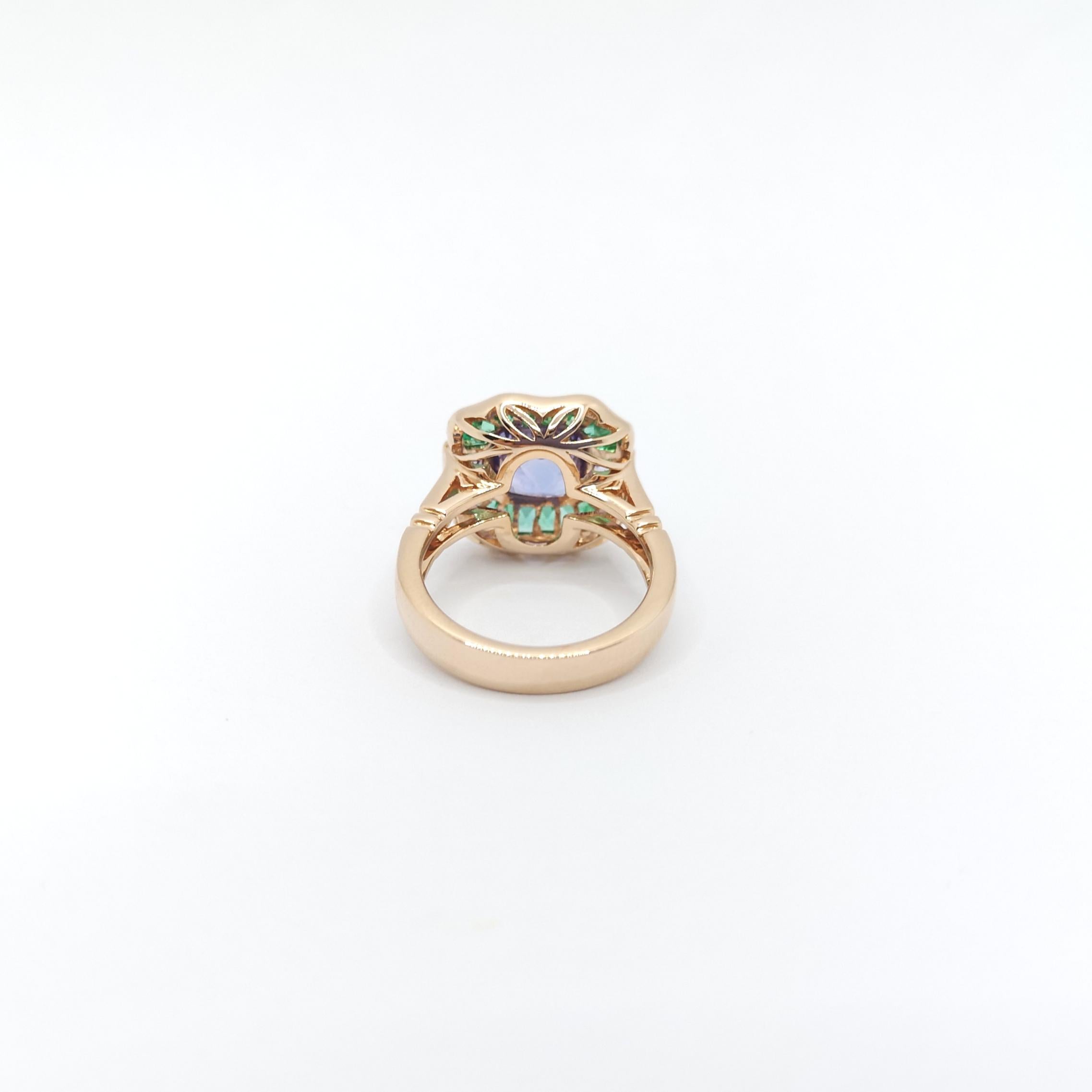 Unheated Color Change Sapphire, Emerald, Diamond Ring in 18K Rose Gold For Sale 6
