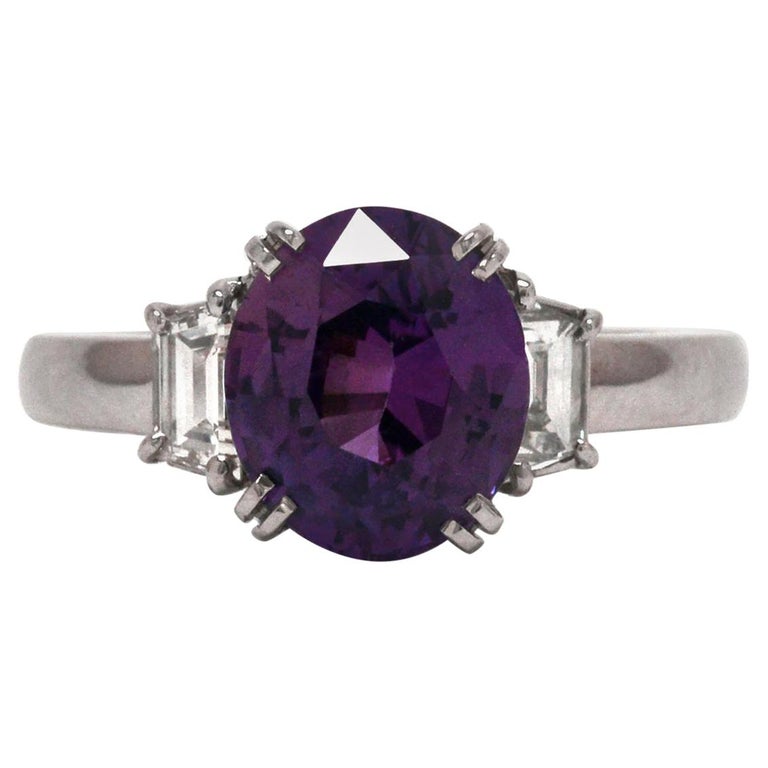 Purple Sapphire Engagement Ring 3-Stone Trinity Platinum Estate ...