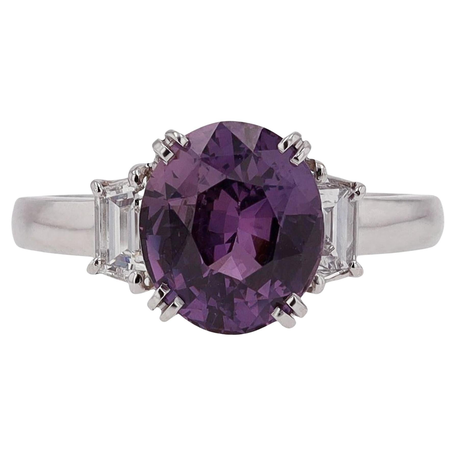 Purple 3.23 Carat Sapphire 2 Diamond Engagement Ring For Sale