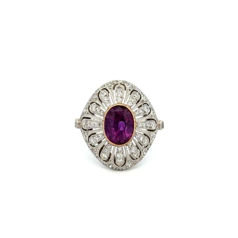 Mixed Cut Purple Sapphire GIA and Diamond Filigree Platinum Ring Estate Fine Jewelry For Sale