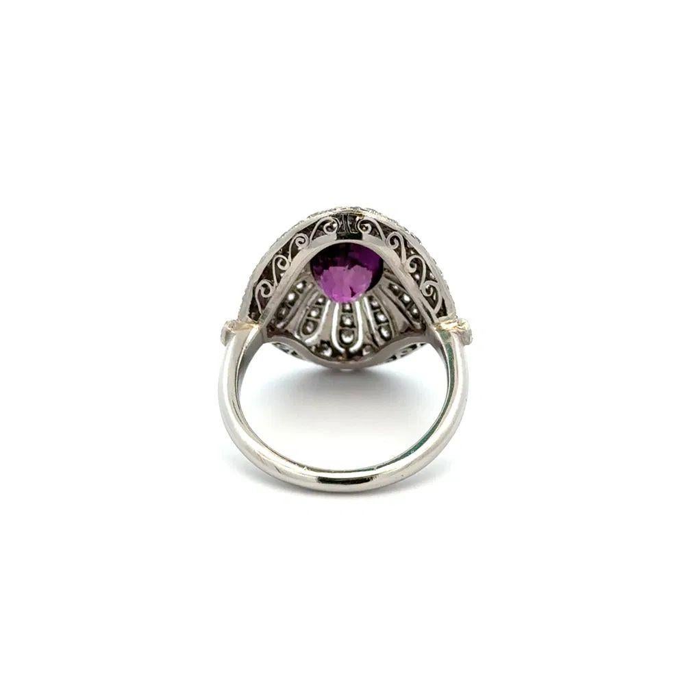 Women's Purple Sapphire GIA and Diamond Filigree Platinum Ring Estate Fine Jewelry For Sale