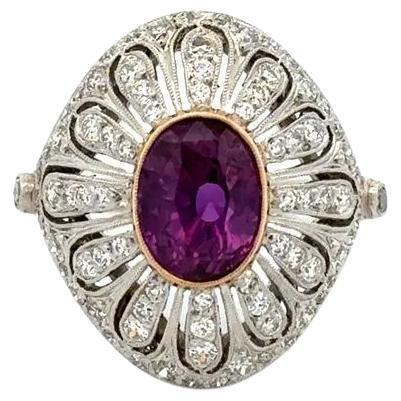 Purple Sapphire GIA and Diamond Filigree Platinum Ring Estate Fine Jewelry For Sale