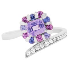 Purple Sapphire, Multi-Color Sapphire and Diamond Asymmetrical Flower Ring