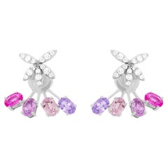 Purple Sapphire, Multi-Color Sapphire and Diamond Butterfly Statement Earrings